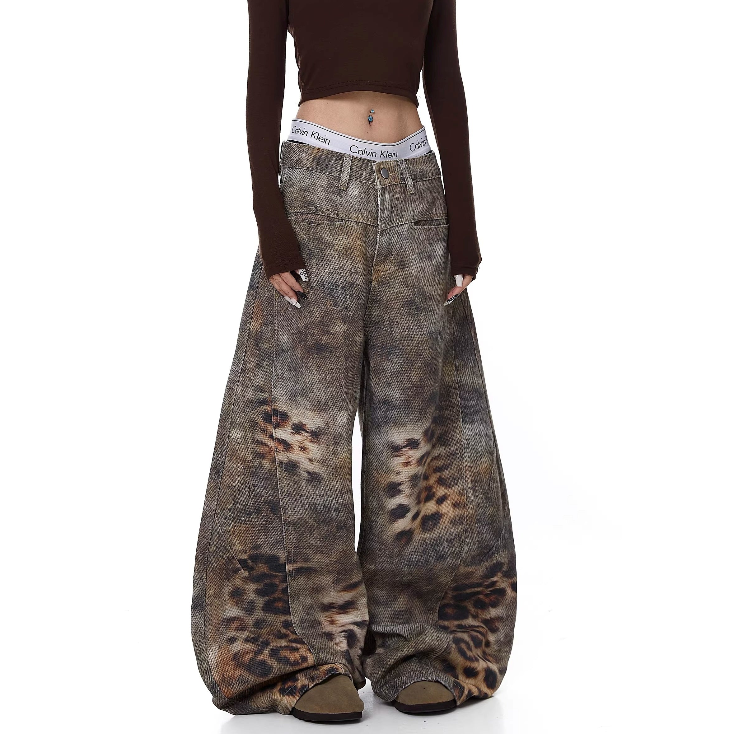 Gradation Leopard Print Wide Curve Pants MW10358