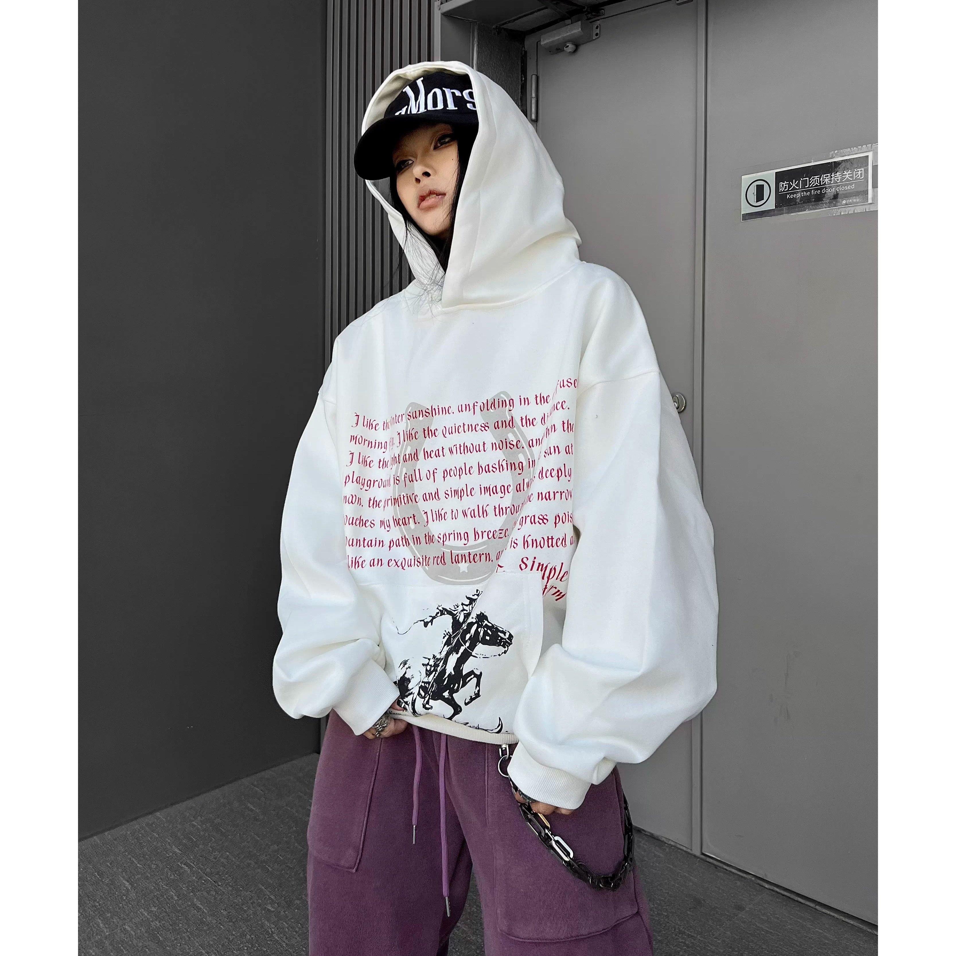 Horseshoe Graphic Letter Print Hoodie MW10350