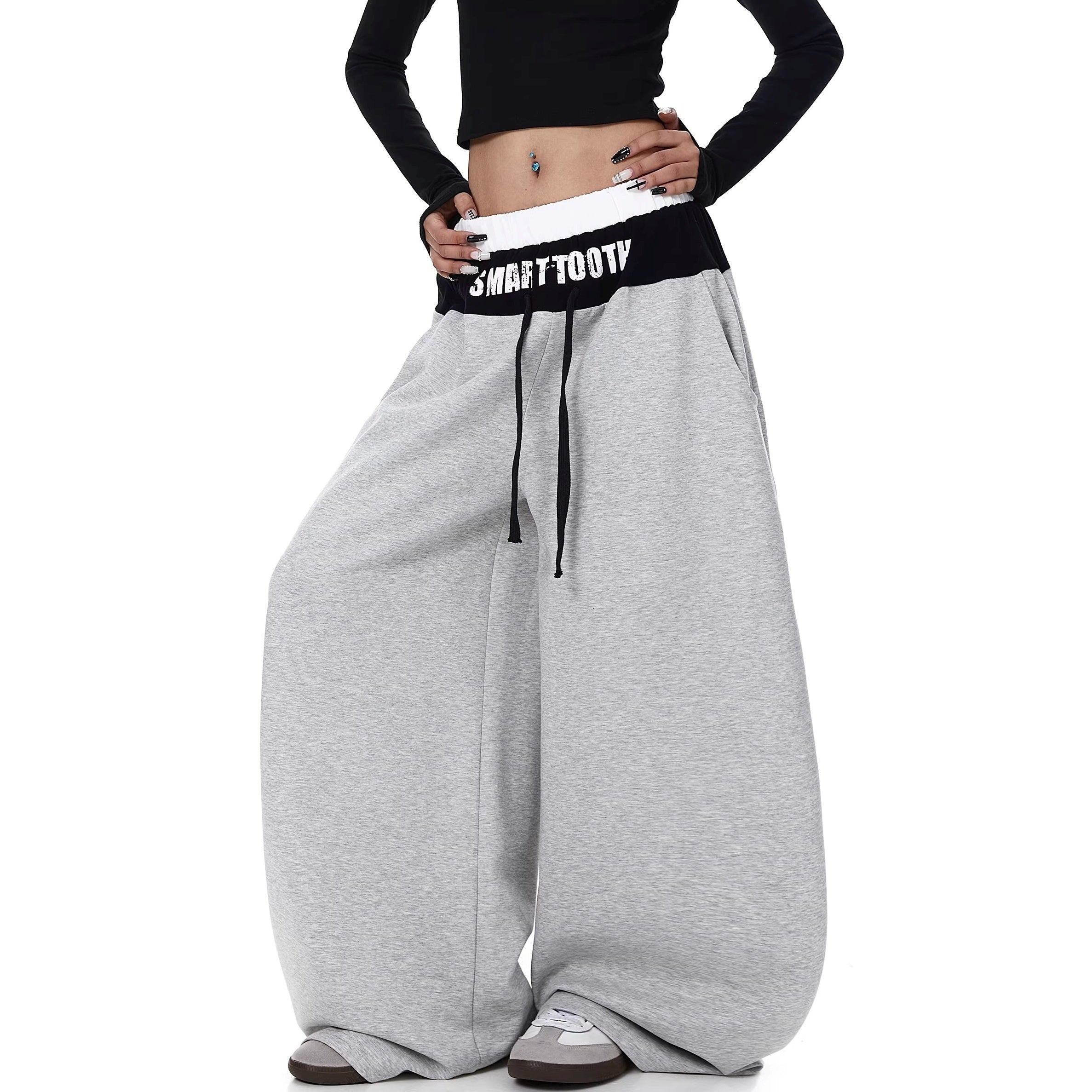 Fake Layered Spliced Letter Print Curve Sweat Pants BK7073