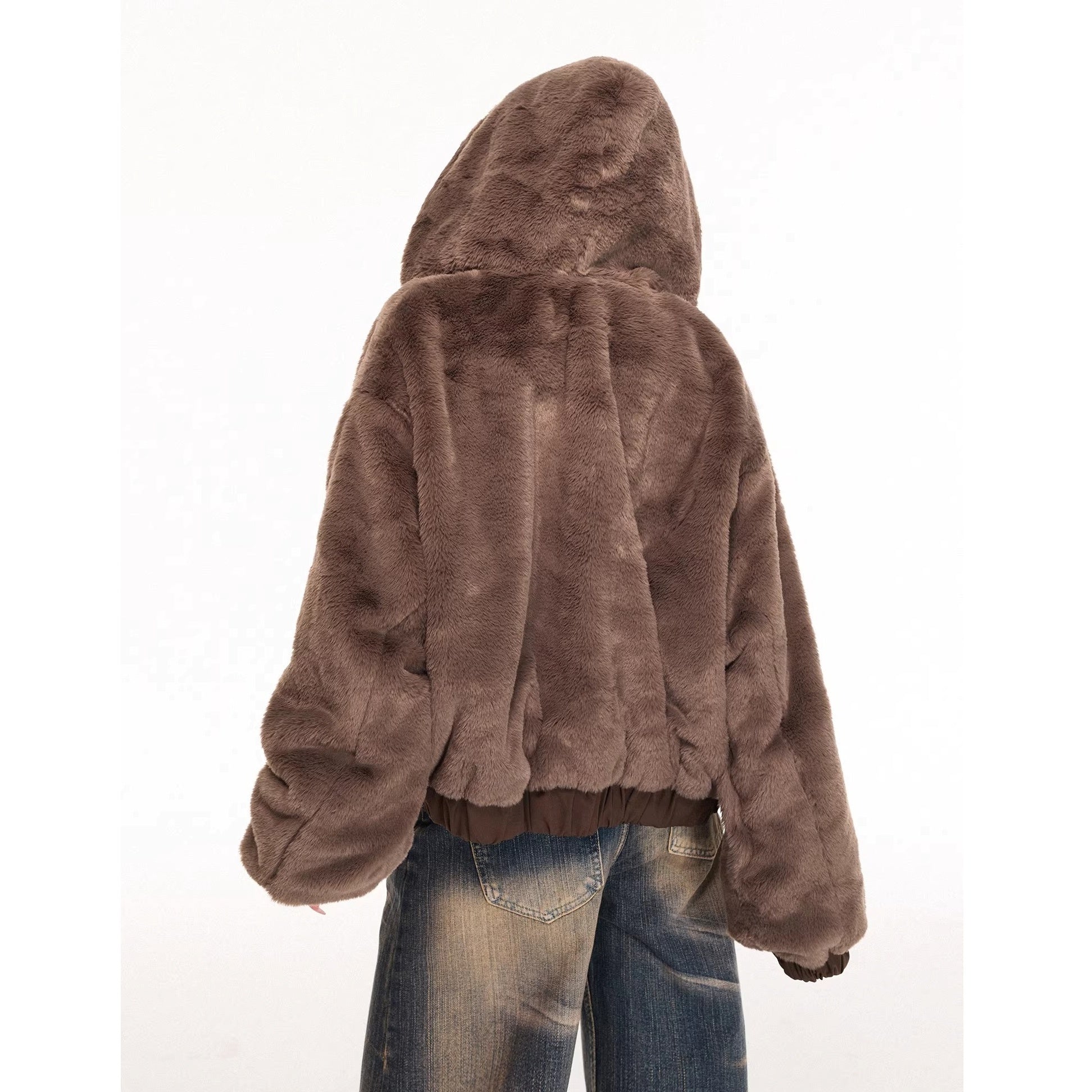 Reversible Cross Print Fur Hooded Jacket MW10315