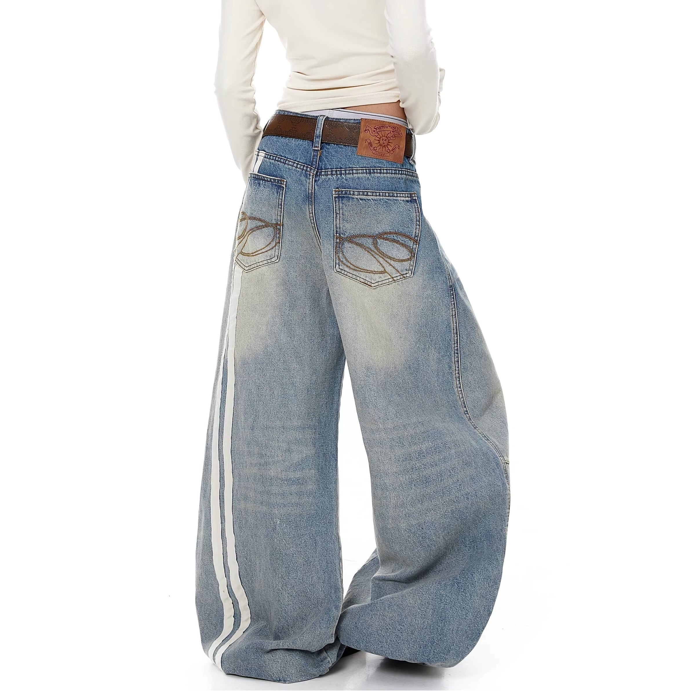 Vintage Distressed Striped Curve Jeans BK7068