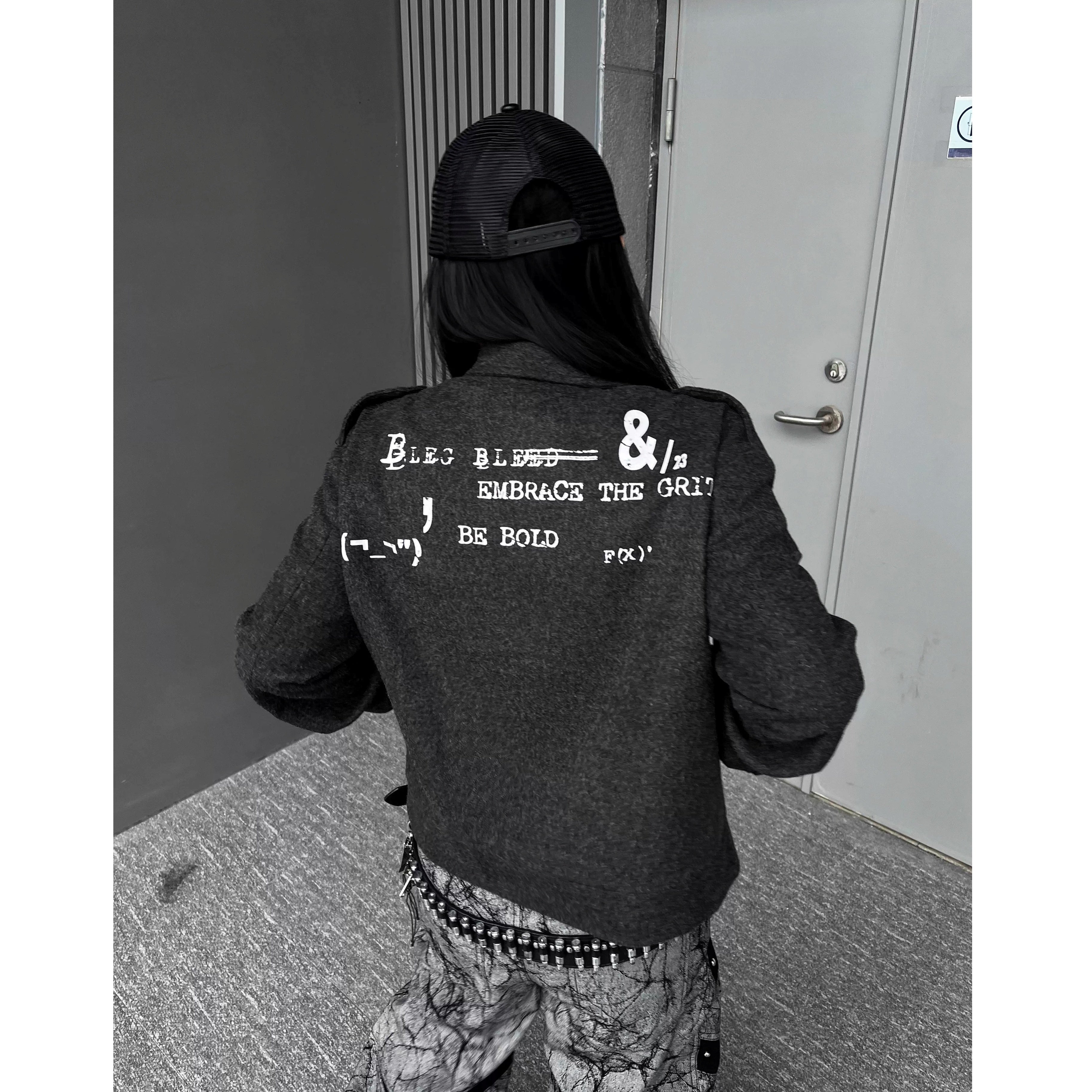 Letter Print Riders Style Jacket MW10349