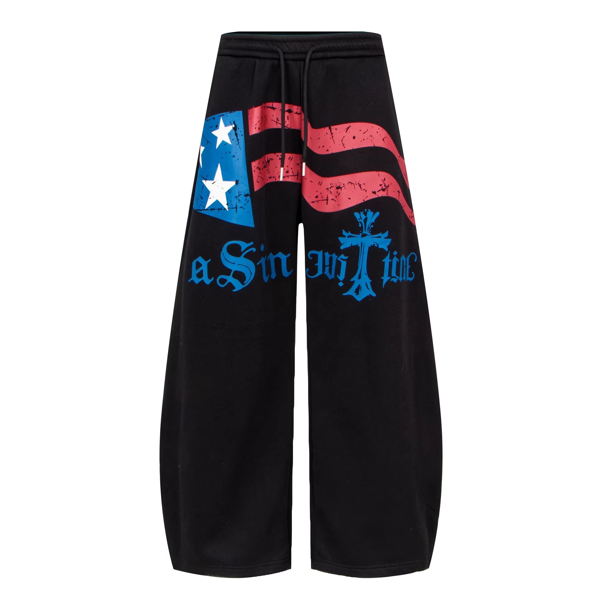 Flag Print Wide Sweat Curve Pants BK7067