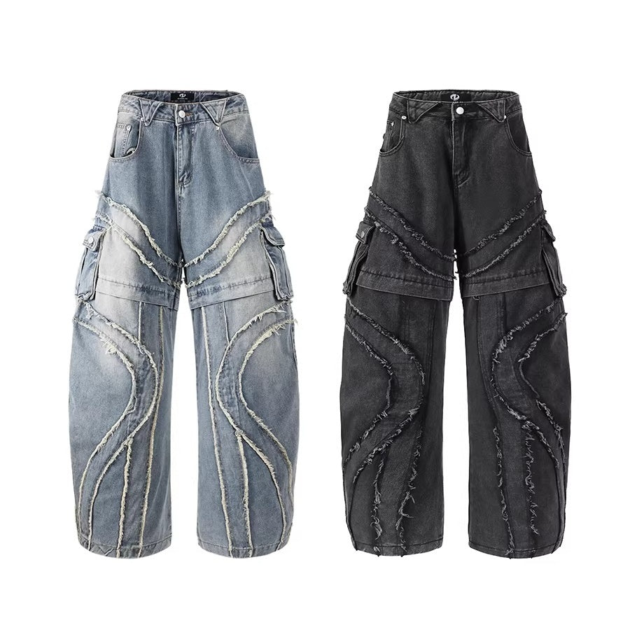 Washed Raw Edge Spliced Curve Jeans MW10351