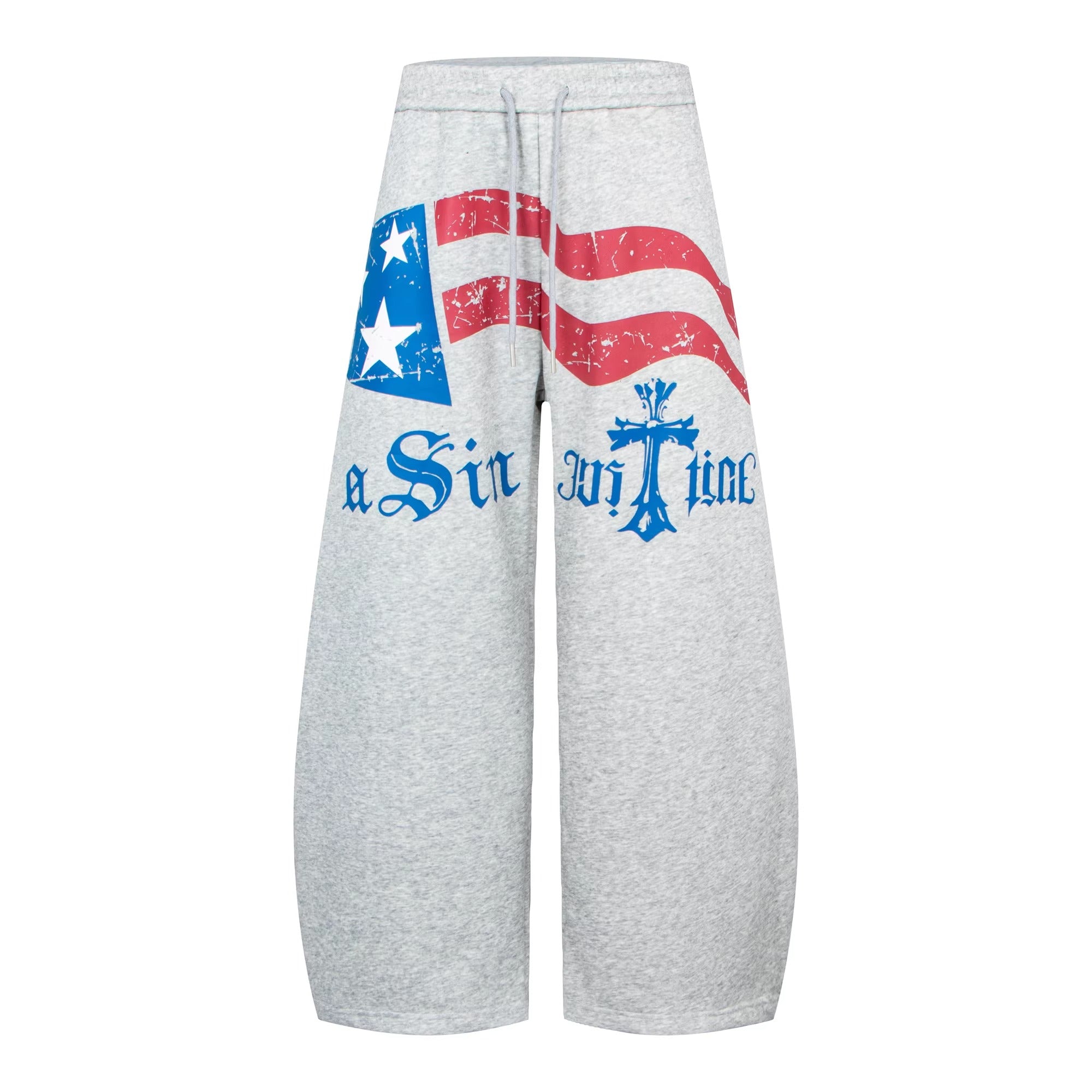 Flag Print Wide Sweat Curve Pants BK7067
