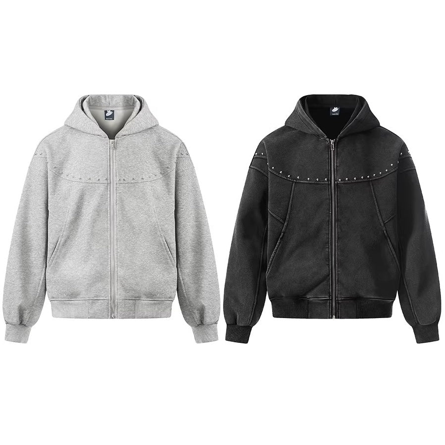 Studded Design Washed Hooded Sweat MW10346