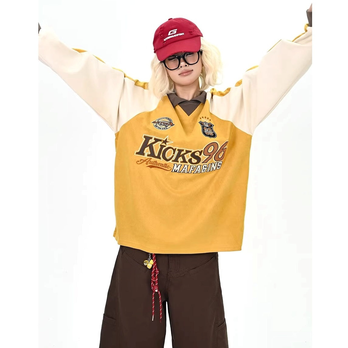 Color-Blocking Embroidered Lapel Sweatshirts MW10365