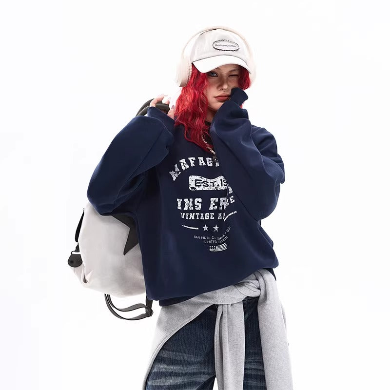 Damage Letter Print Crew Neck Sweat MW10318