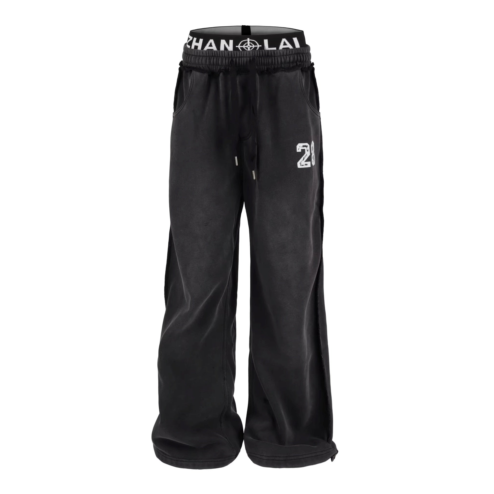 Washed Double Waist Letter Print Sweat Pants BK7069