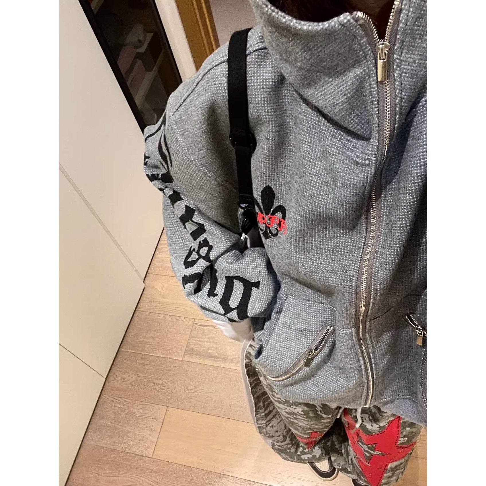 Gothic Letter Zipper Hooded Parka MW10354