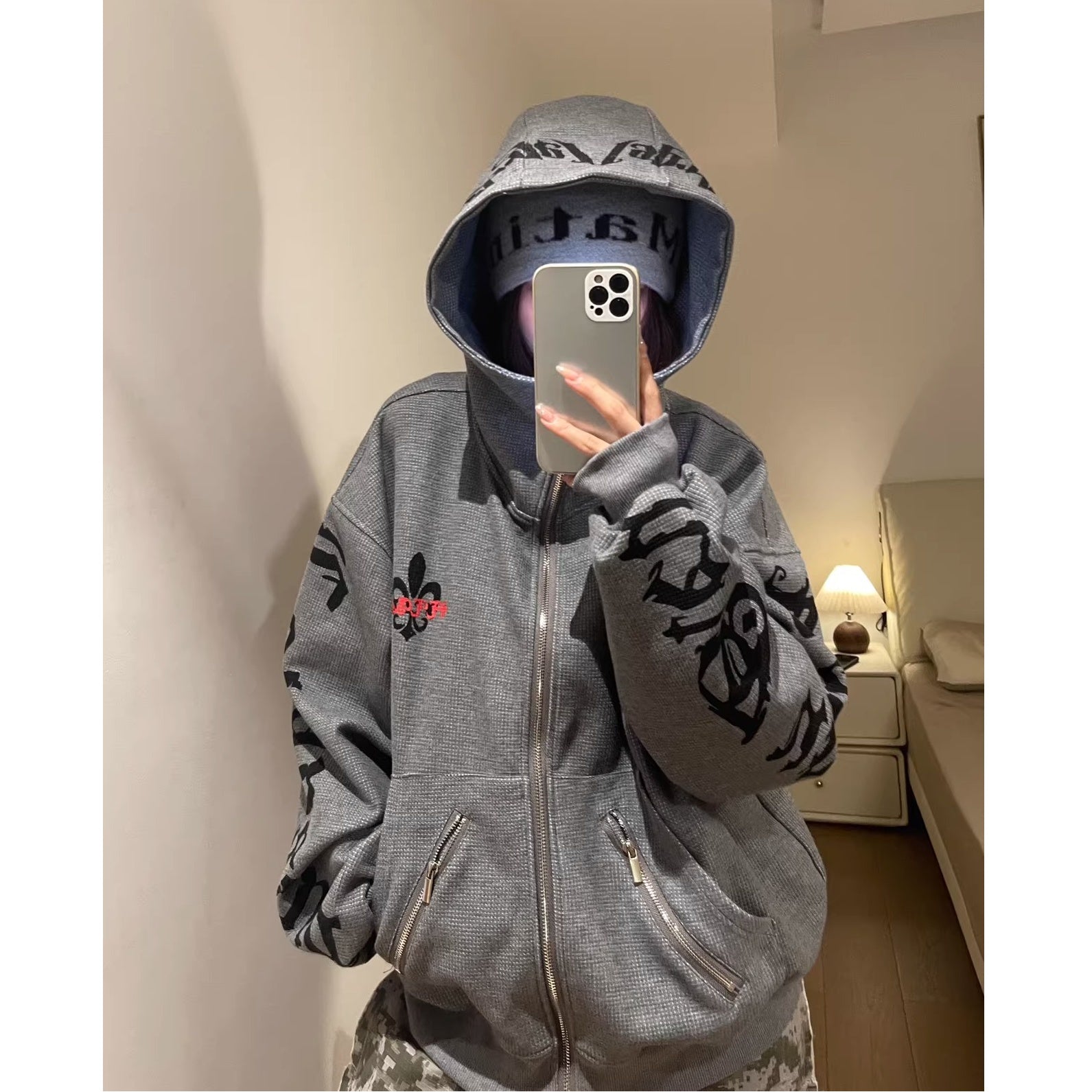 Gothic Letter Zipper Hooded Parka MW10354