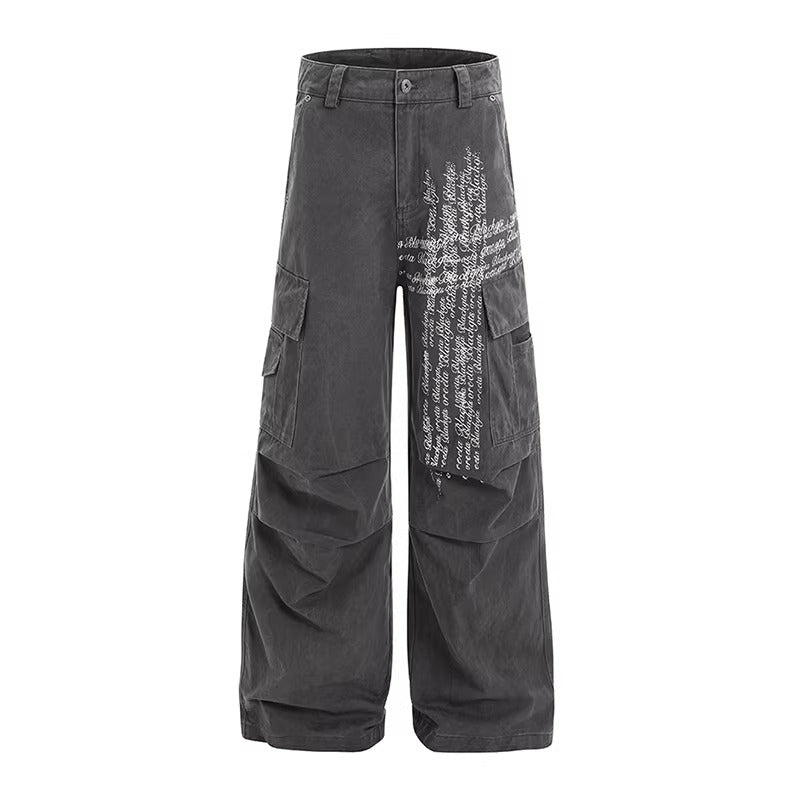 Letter Print Damage Pleats Cargo Pants MW10343