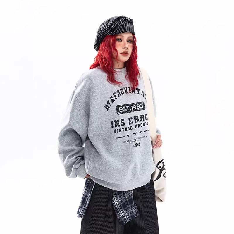 Damage Letter Print Crew Neck Sweat MW10318