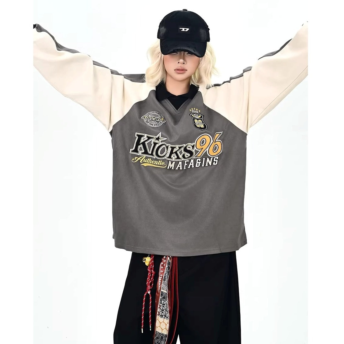 Color-Blocking Embroidered Lapel Sweatshirts MW10365