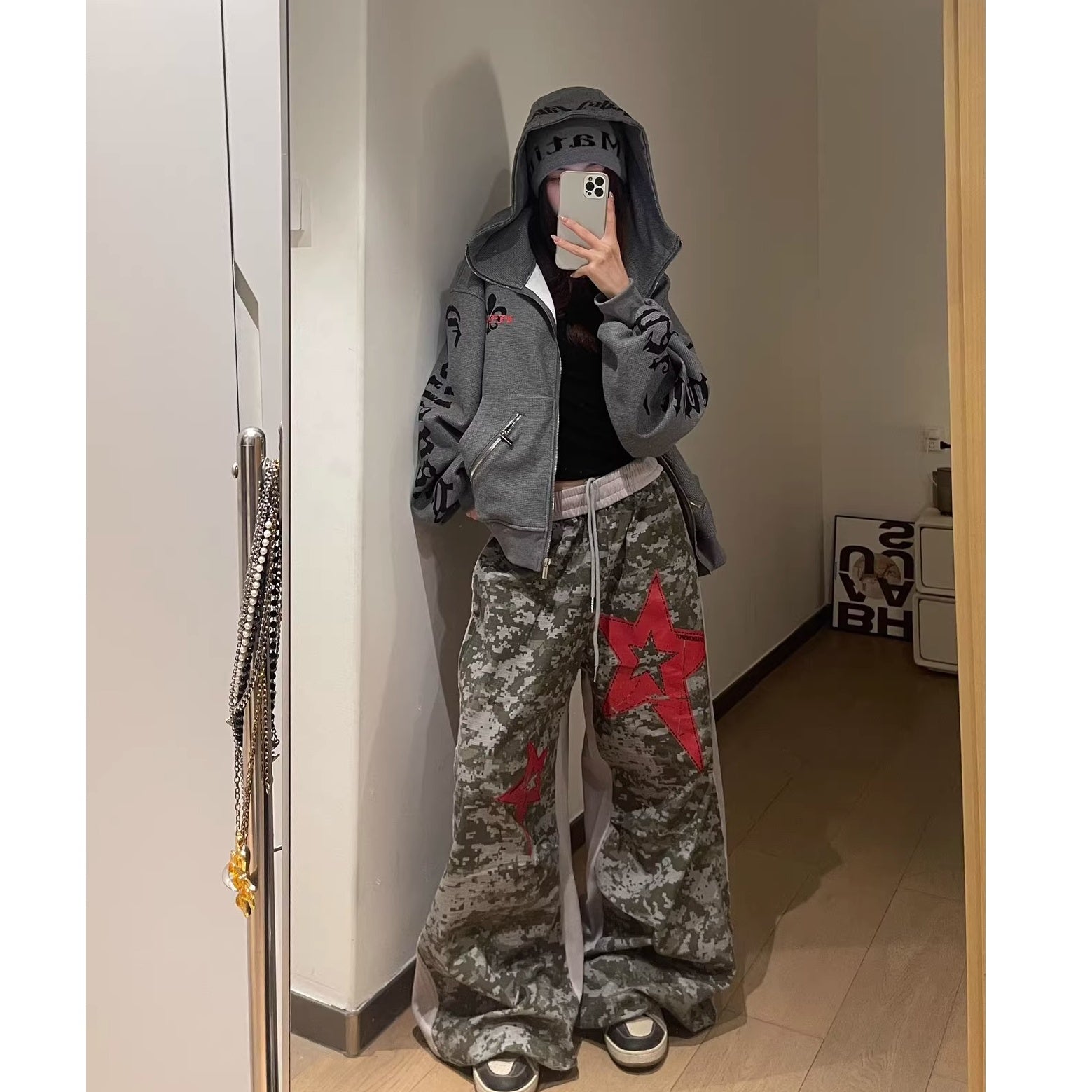 Gothic Letter Zipper Hooded Parka MW10354