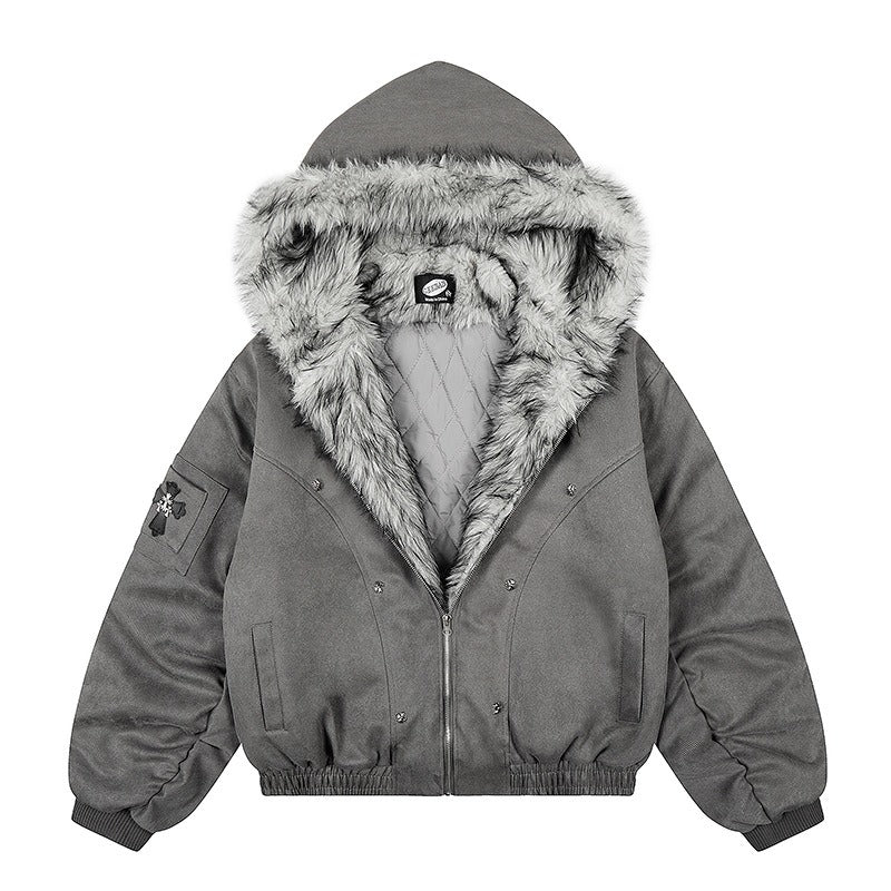 Fur Collar Carving Hooded Mountain Jacket MW10313