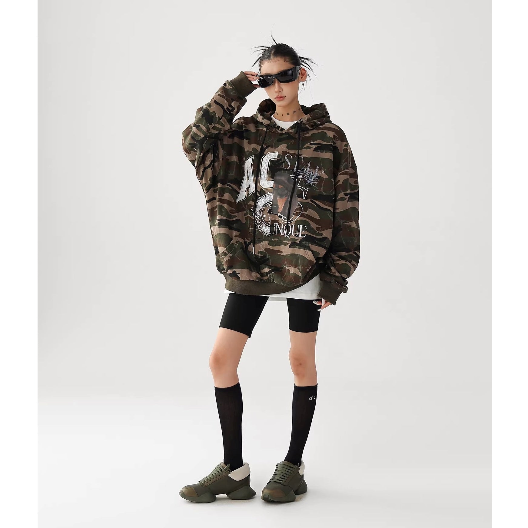 Vintage Print Camouflage Loose Hoodie AC7020