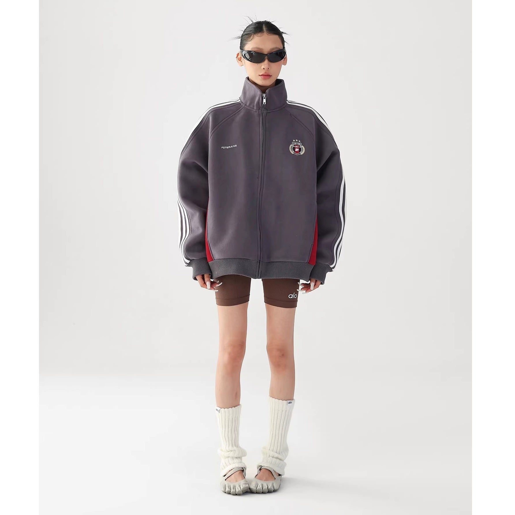 Preppy Embroidered Three-bar Sweat Jacket AC7021