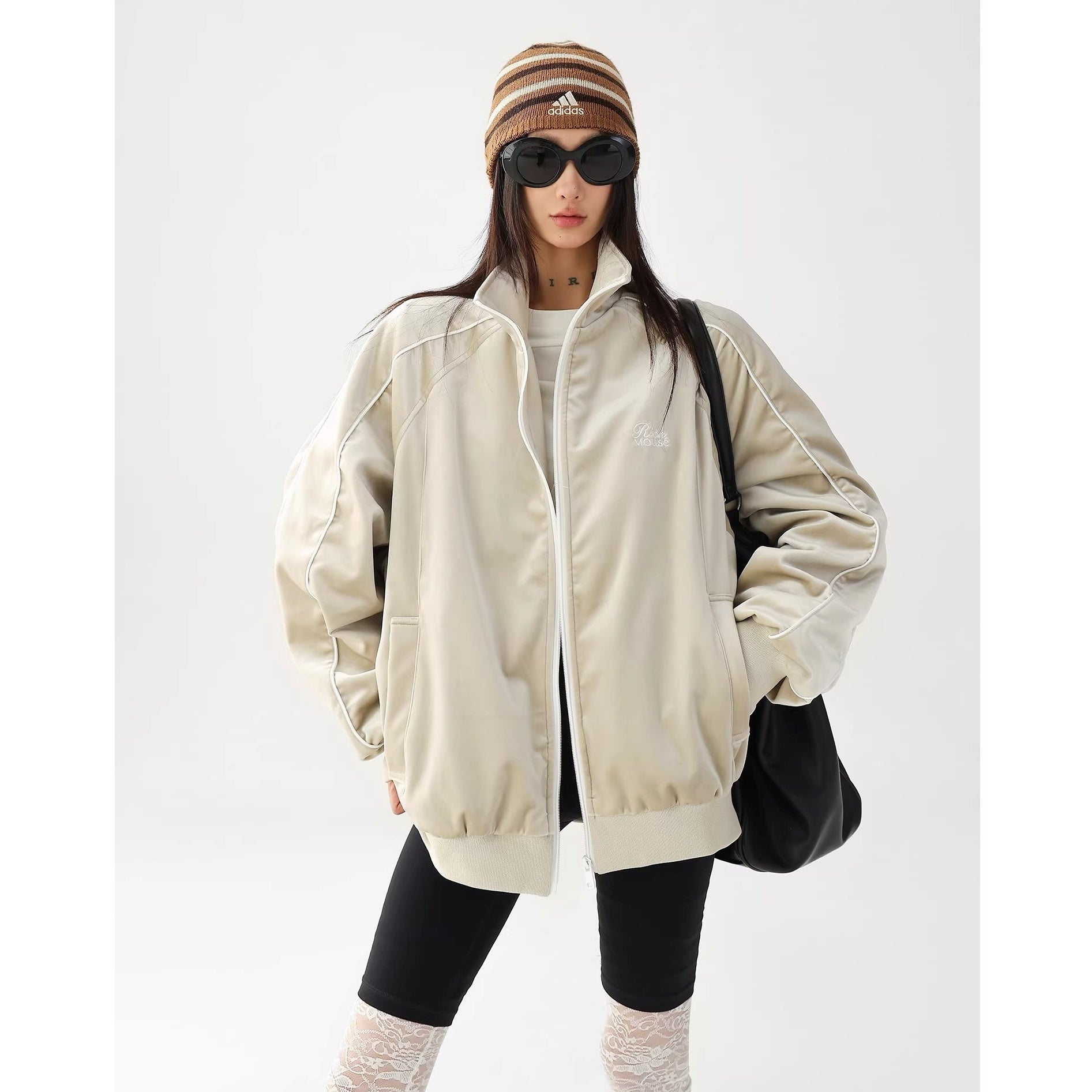 Reflective Paneled Stand Collar Velor Track Jacket AC7025
