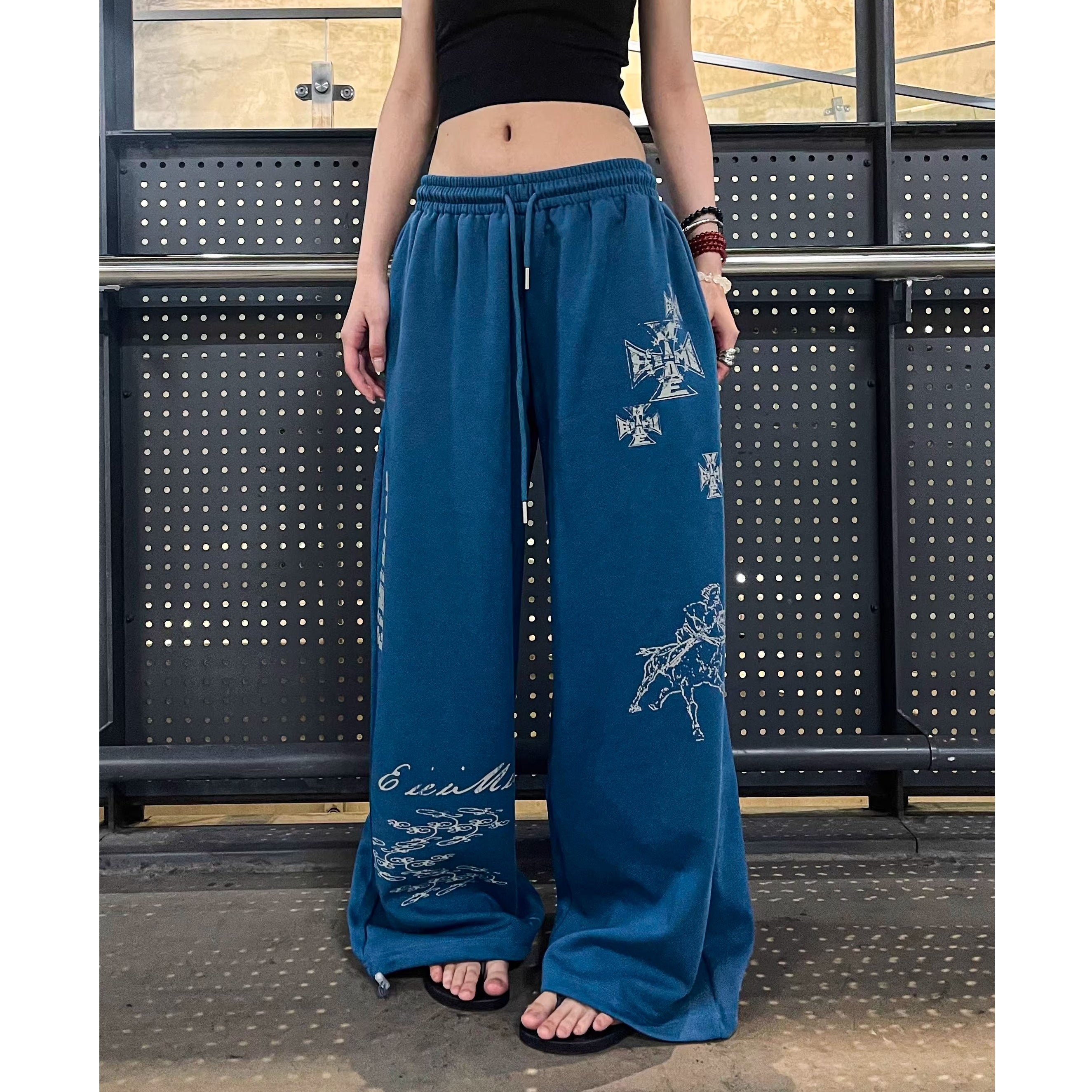 Crack Print Loose Sweat Pants MW10311