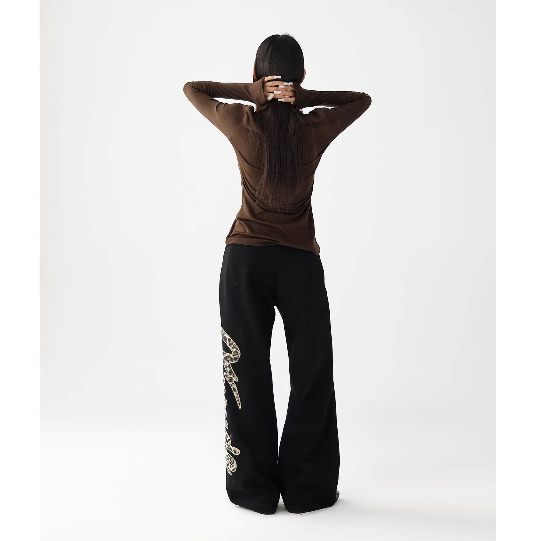 Leopard Print Embroidered Straight Loose Sweat Pants AC7022