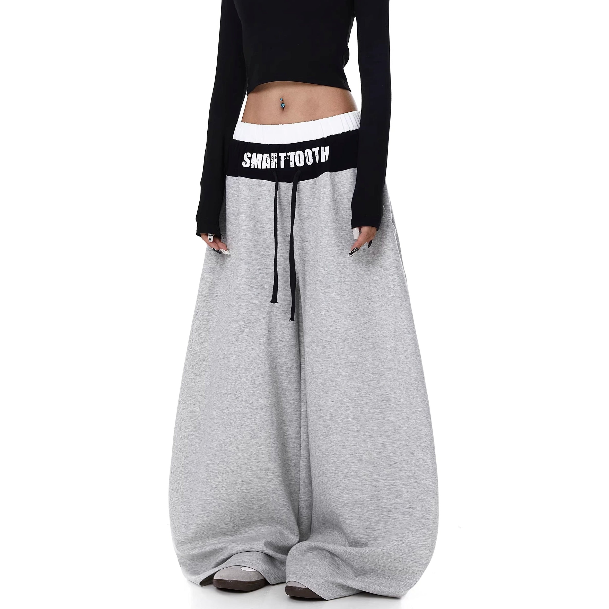 Fake Layered Spliced Letter Print Curve Sweat Pants BK7073