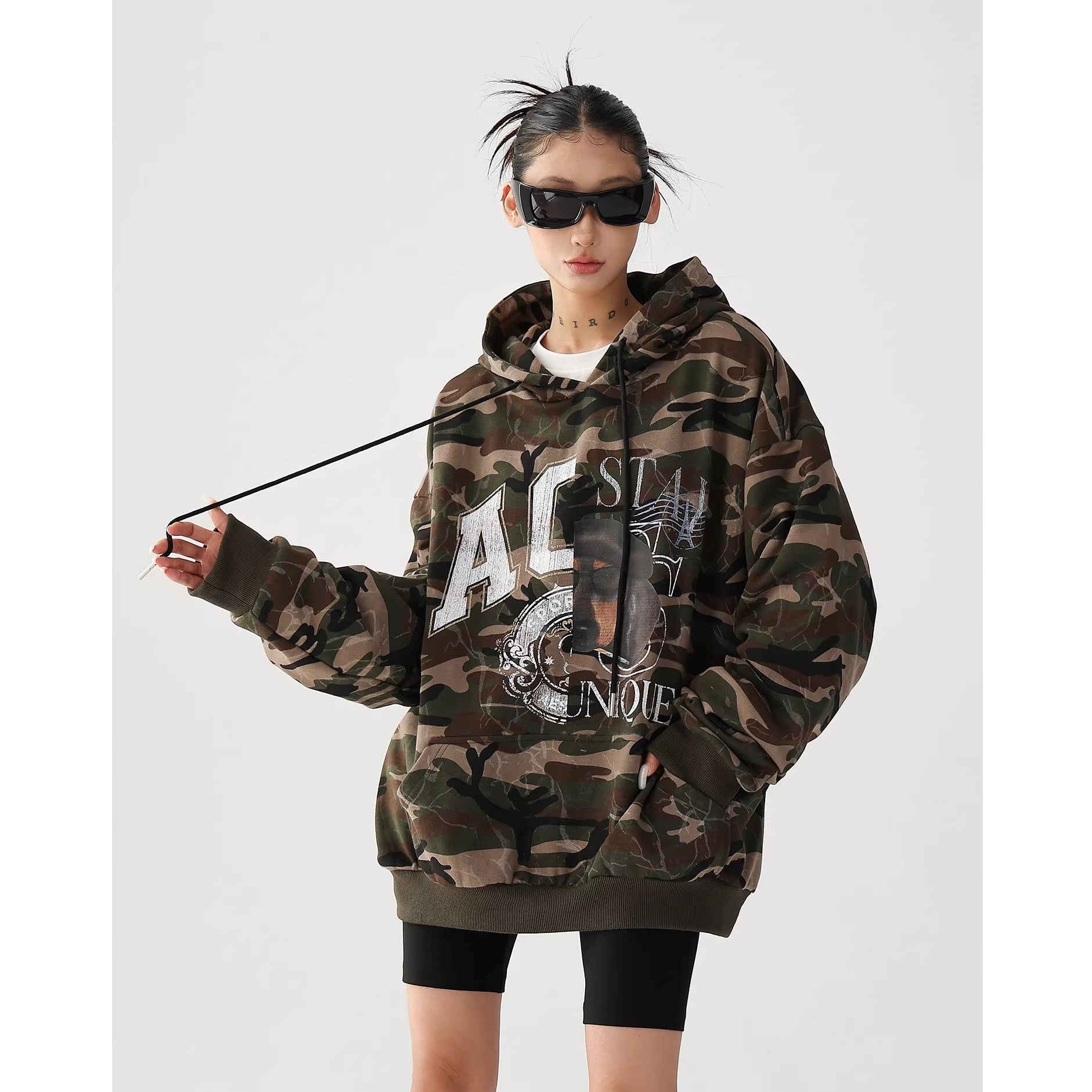 Vintage Print Camouflage Loose Hoodie AC7020