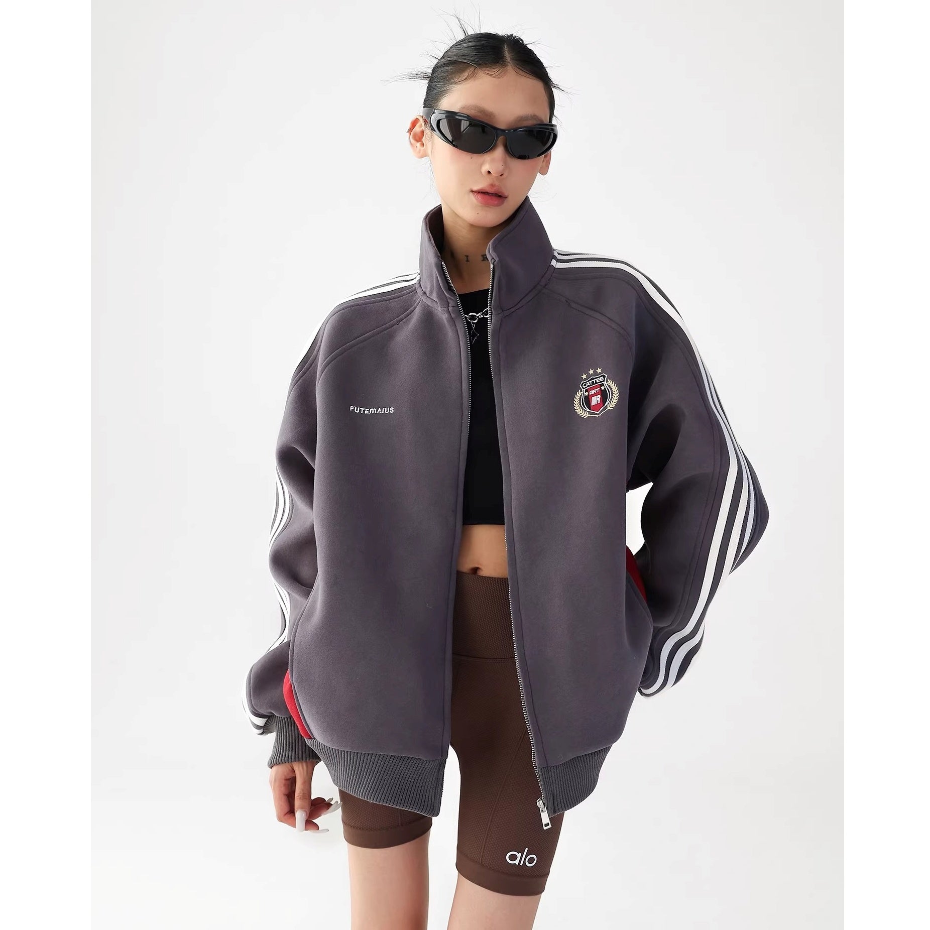 Preppy Embroidered Three-bar Sweat Jacket AC7021