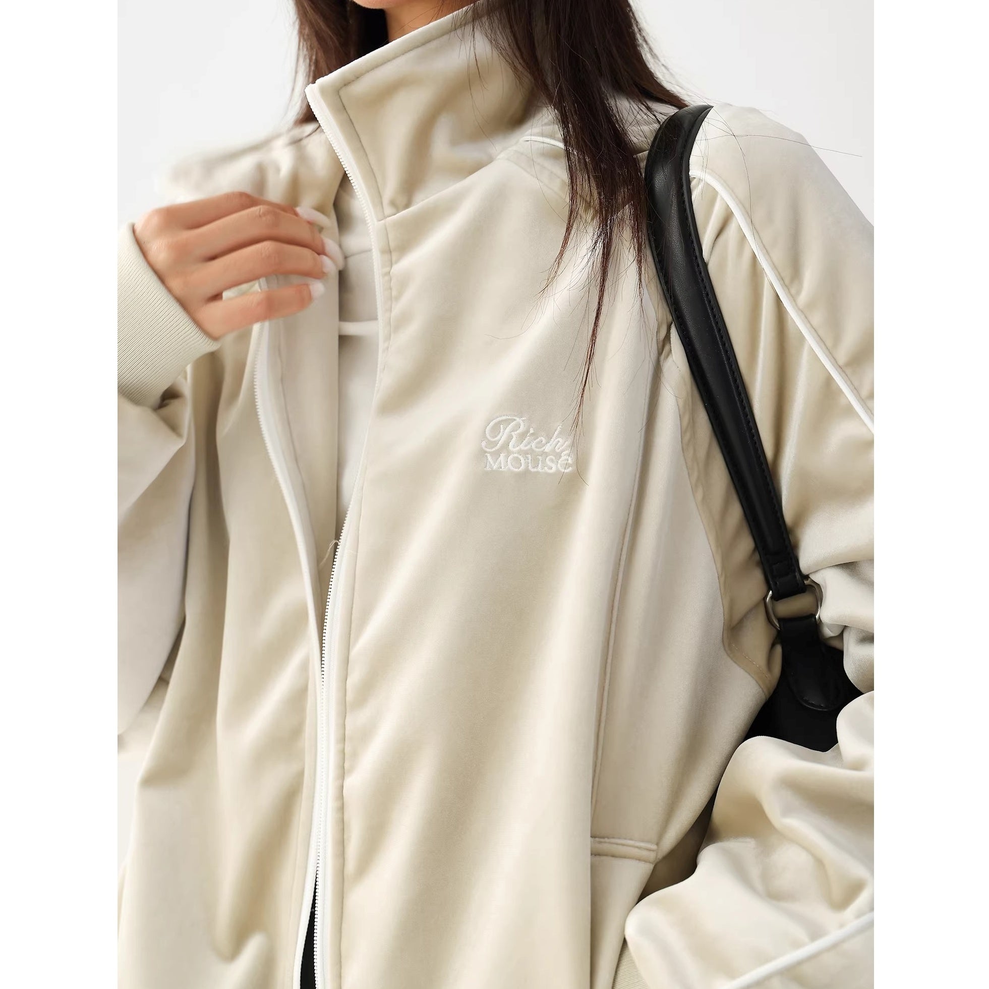 Reflective Paneled Stand Collar Velor Track Jacket AC7025