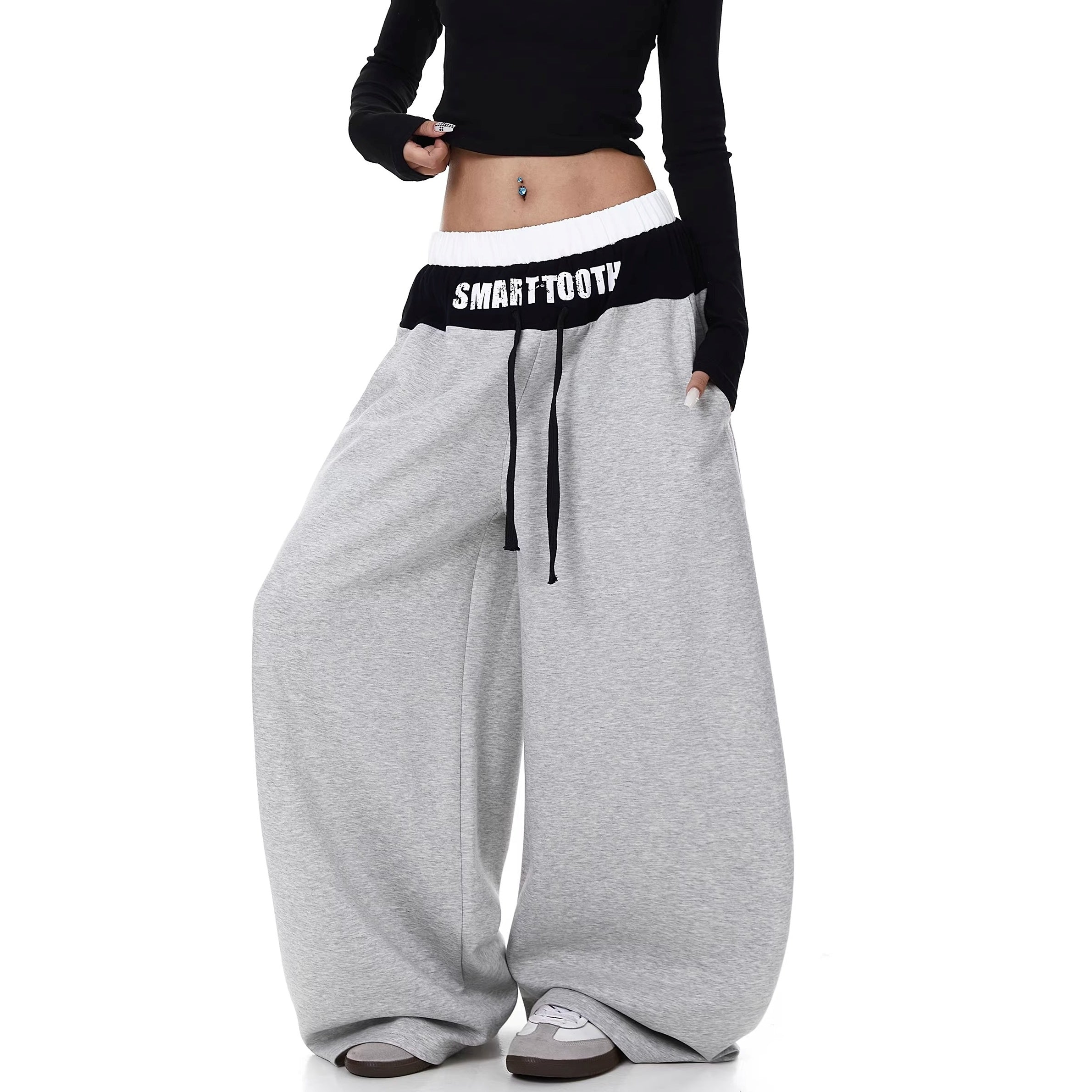 Fake Layered Spliced Letter Print Curve Sweat Pants BK7073
