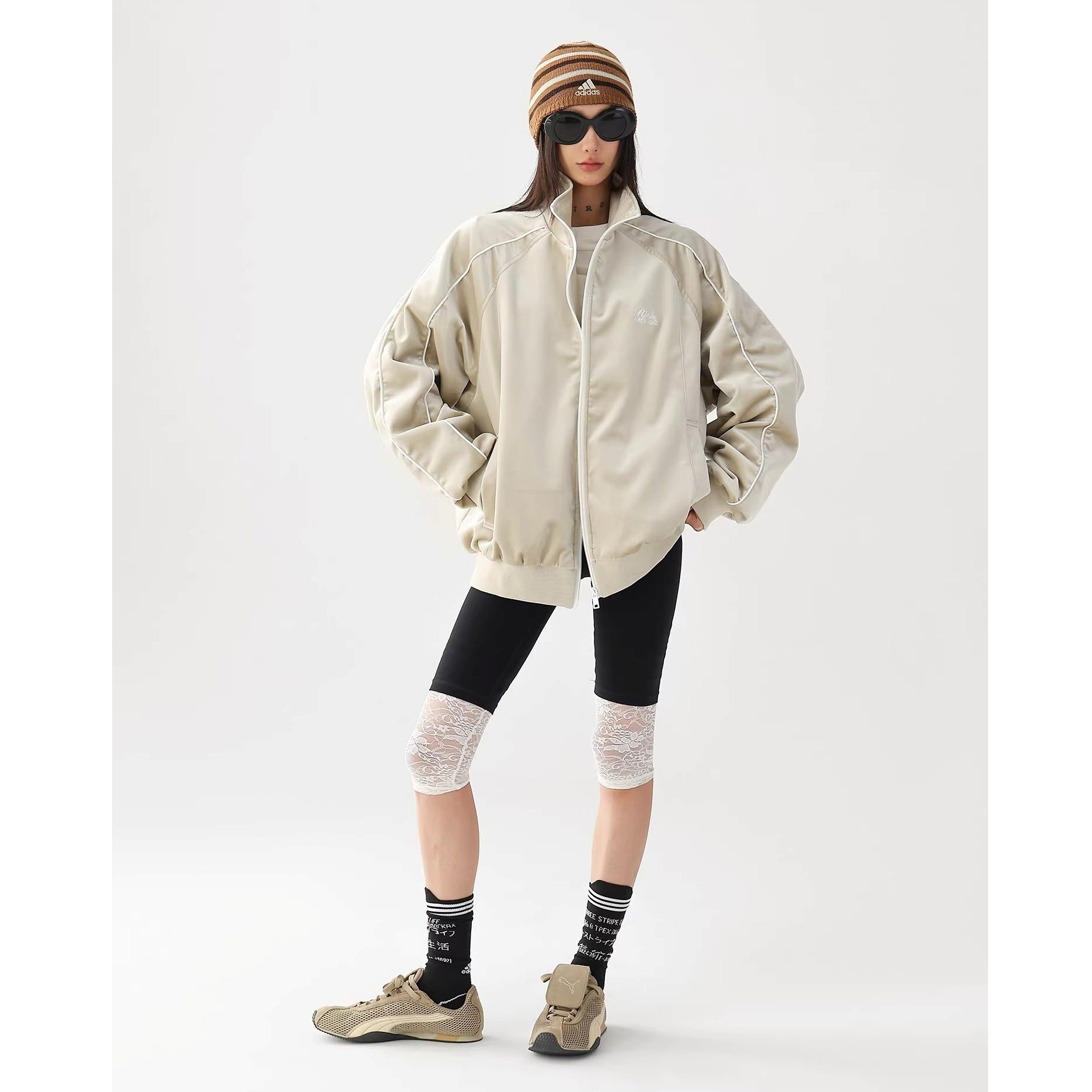 Reflective Paneled Stand Collar Velor Track Jacket AC7025