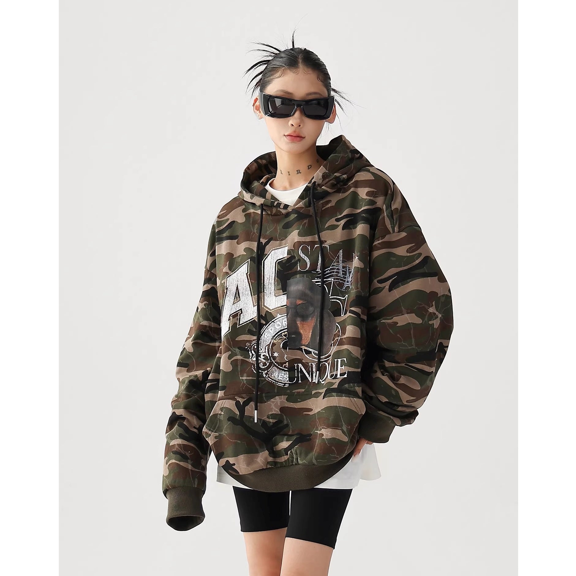 Vintage Print Camouflage Loose Hoodie AC7020