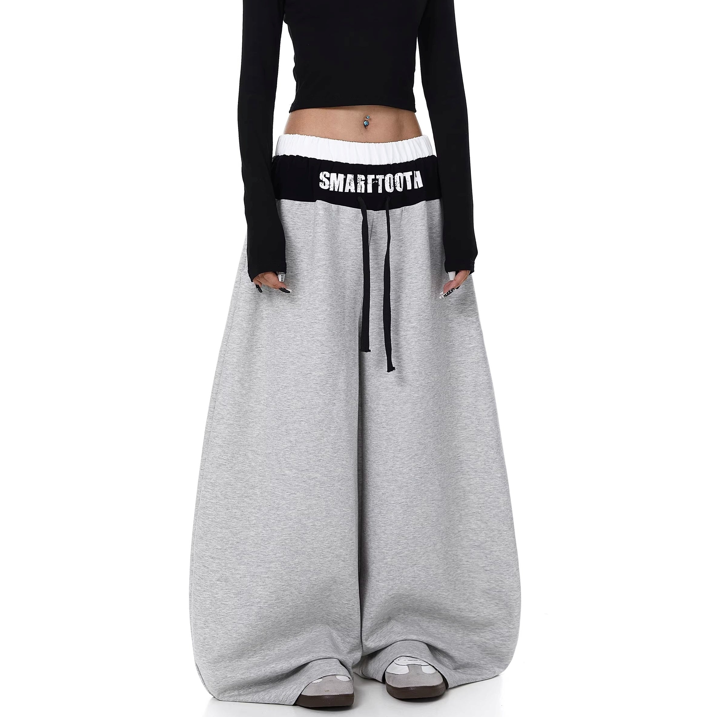 Fake Layered Spliced Letter Print Curve Sweat Pants BK7073