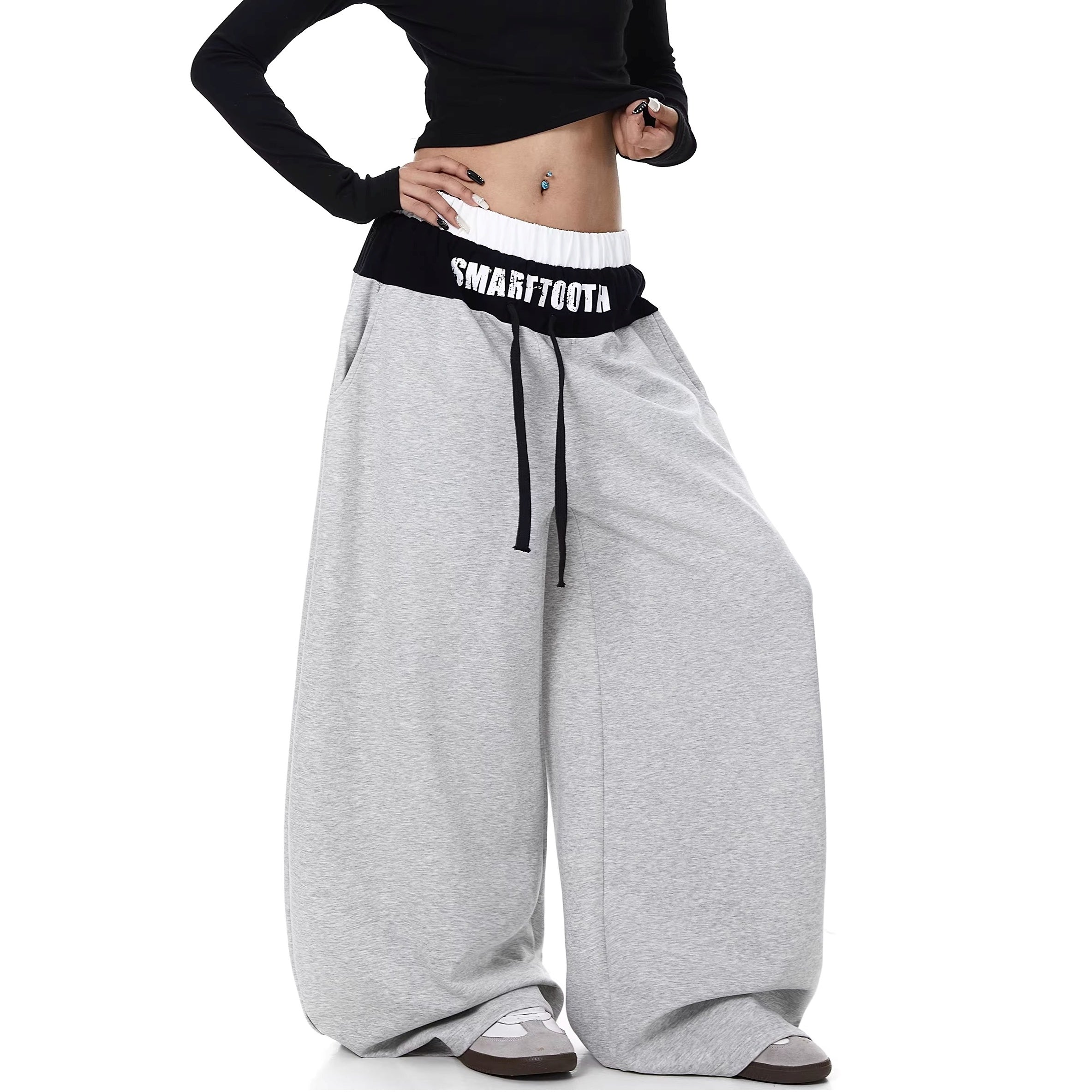 Fake Layered Spliced Letter Print Curve Sweat Pants BK7073