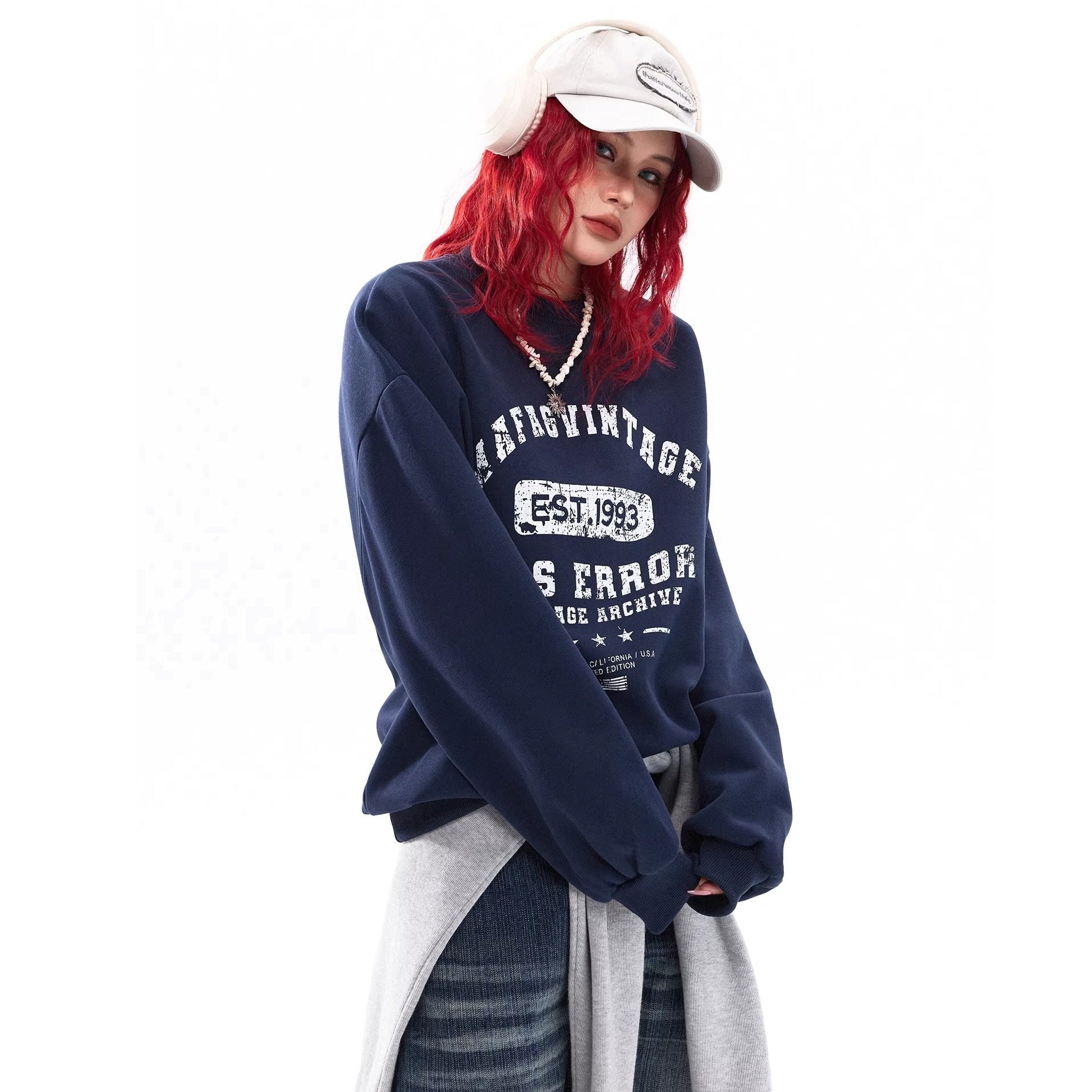 Damage Letter Print Crew Neck Sweat MW10318