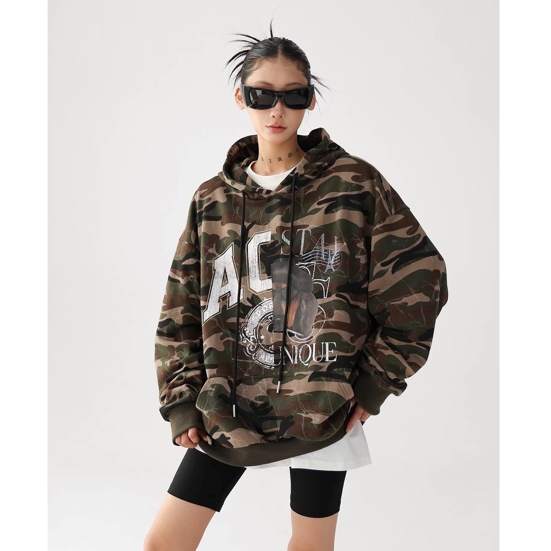 Vintage Print Camouflage Loose Hoodie AC7020