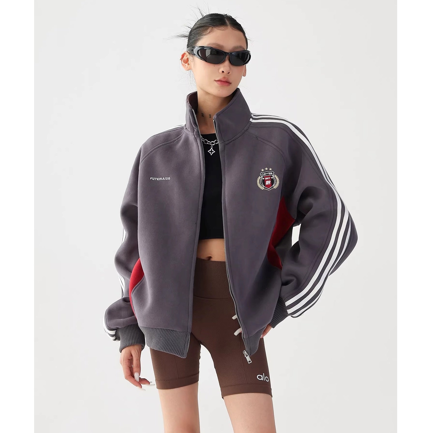 Preppy Embroidered Three-bar Sweat Jacket AC7021