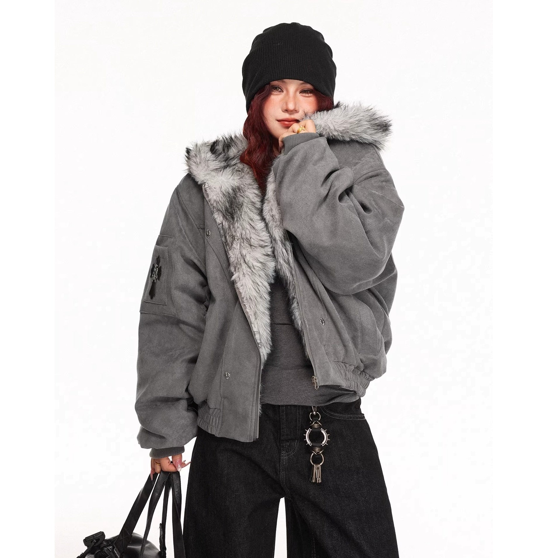 Fur Collar Carving Hooded Mountain Jacket MW10313
