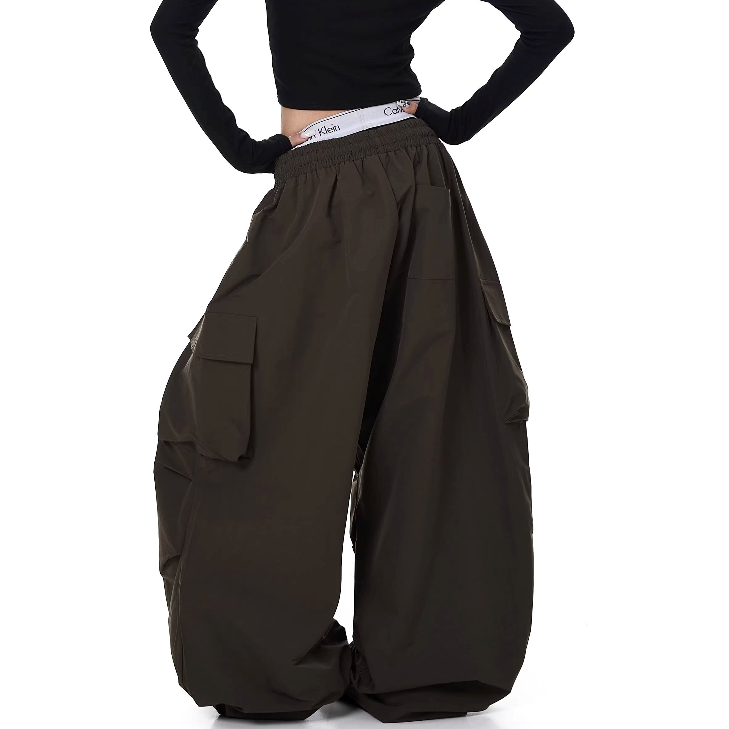 Letter Print Pleated Paratrooper Cargo Pants BK7074