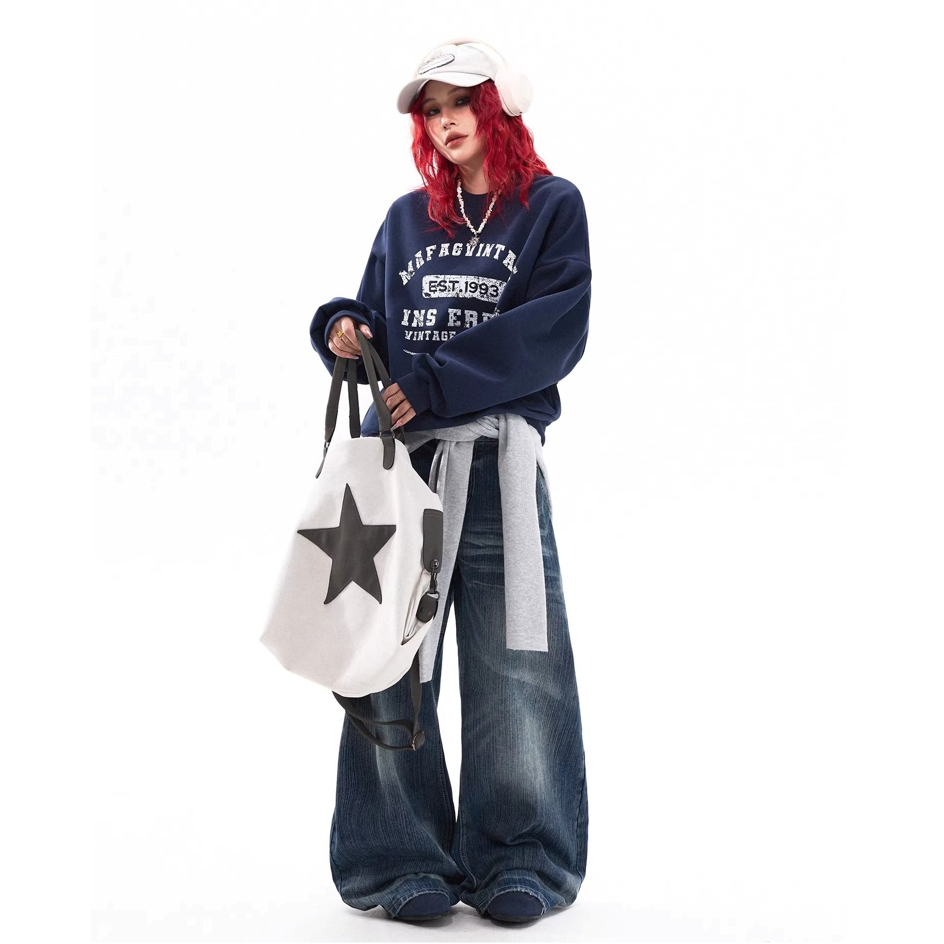 Damage Letter Print Crew Neck Sweat MW10318