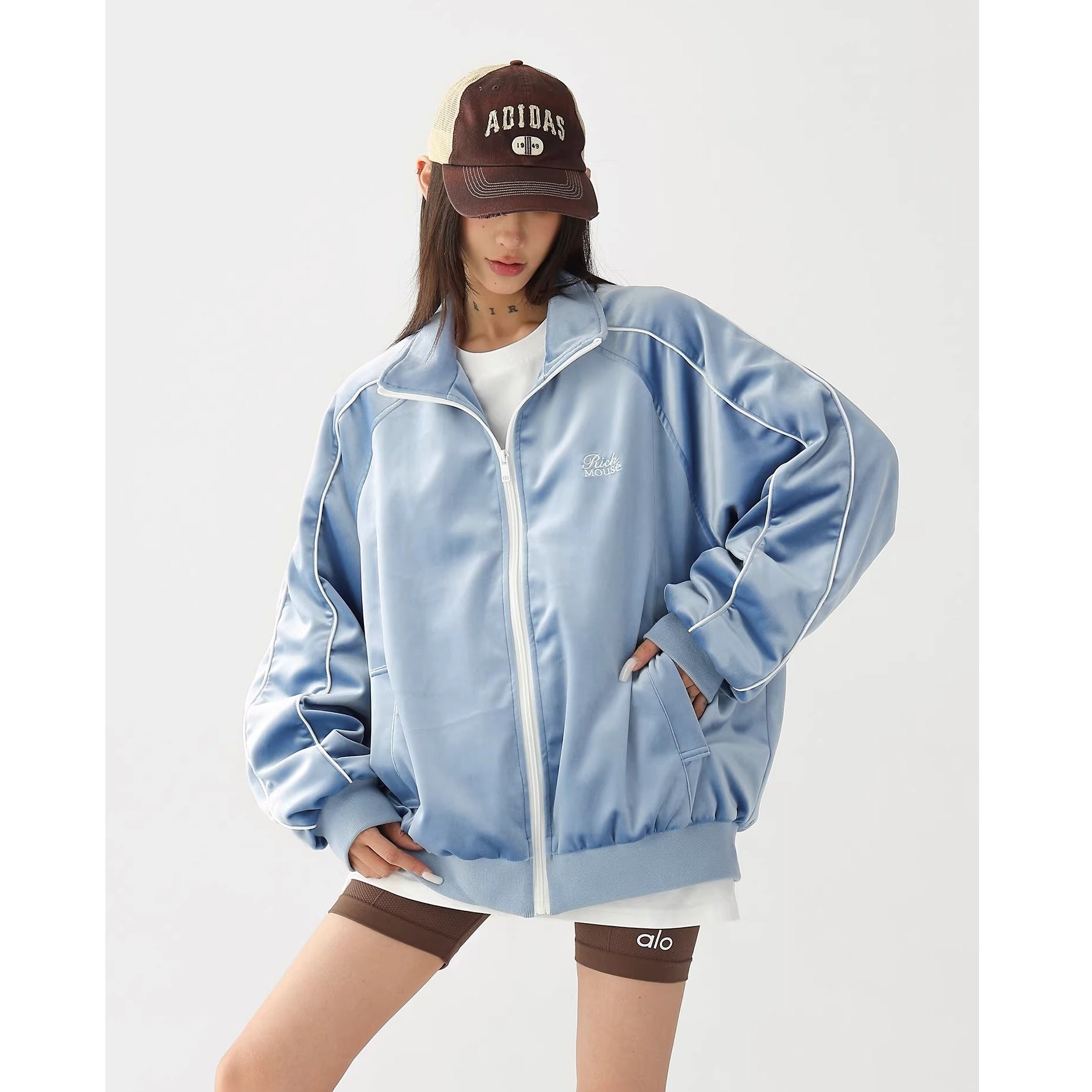 Reflective Paneled Stand Collar Velor Track Jacket AC7025