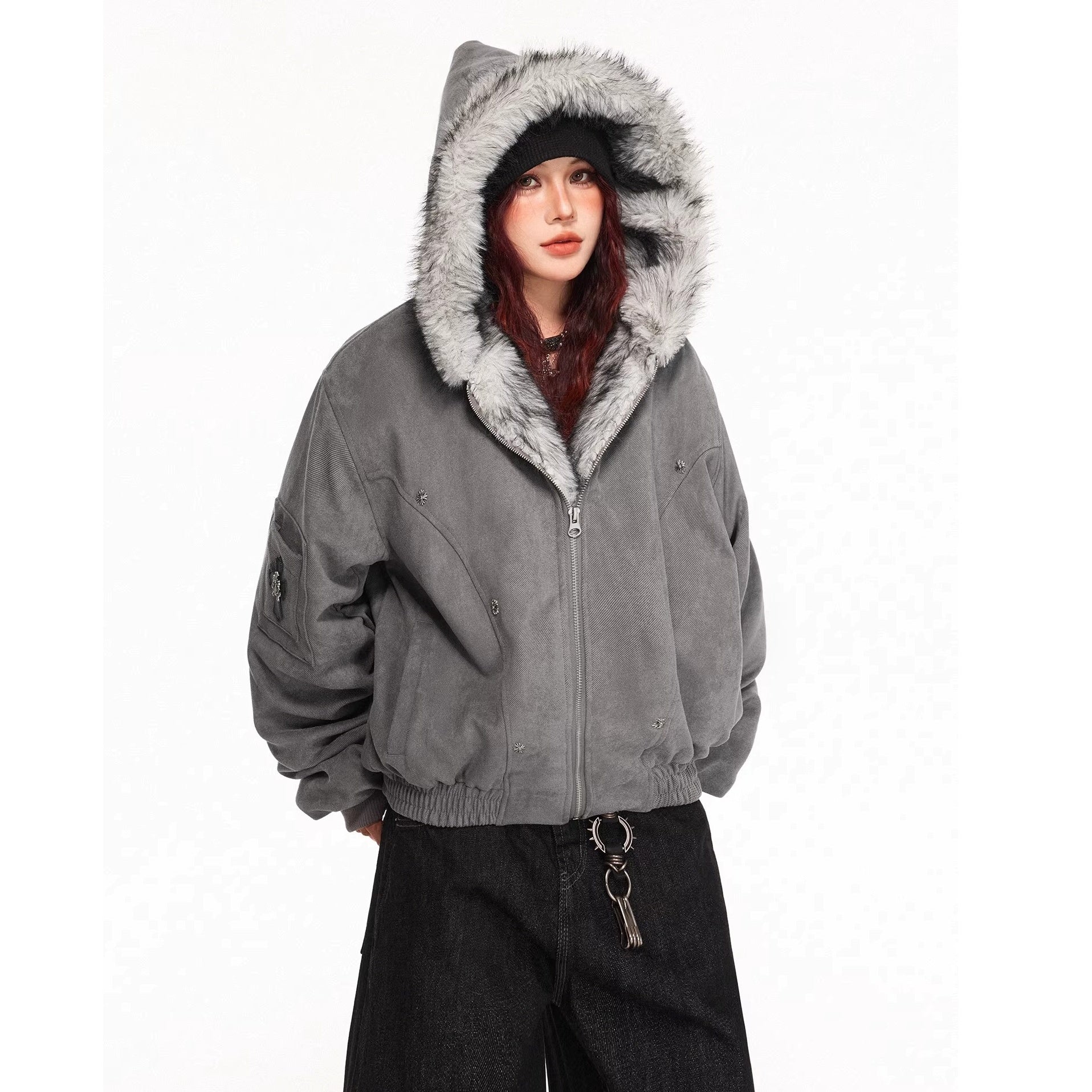 Fur Collar Carving Hooded Mountain Jacket MW10313