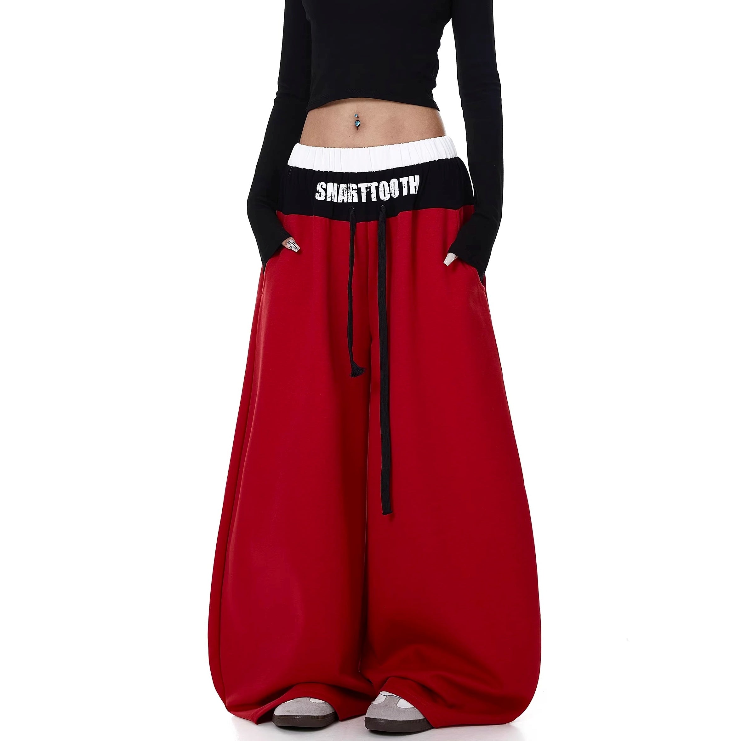 Fake Layered Spliced Letter Print Curve Sweat Pants BK7073