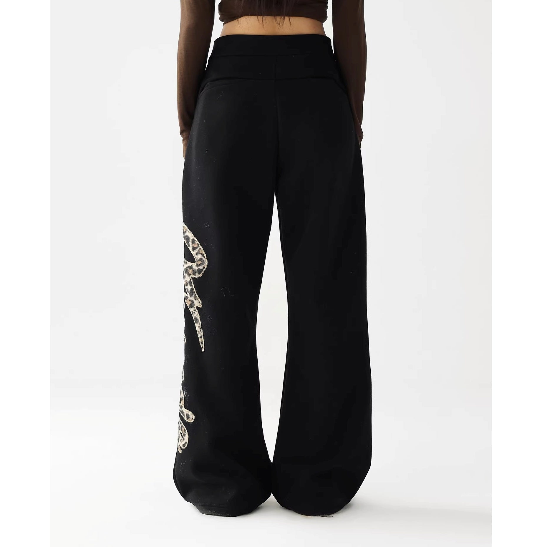Leopard Print Embroidered Straight Loose Sweat Pants AC7022