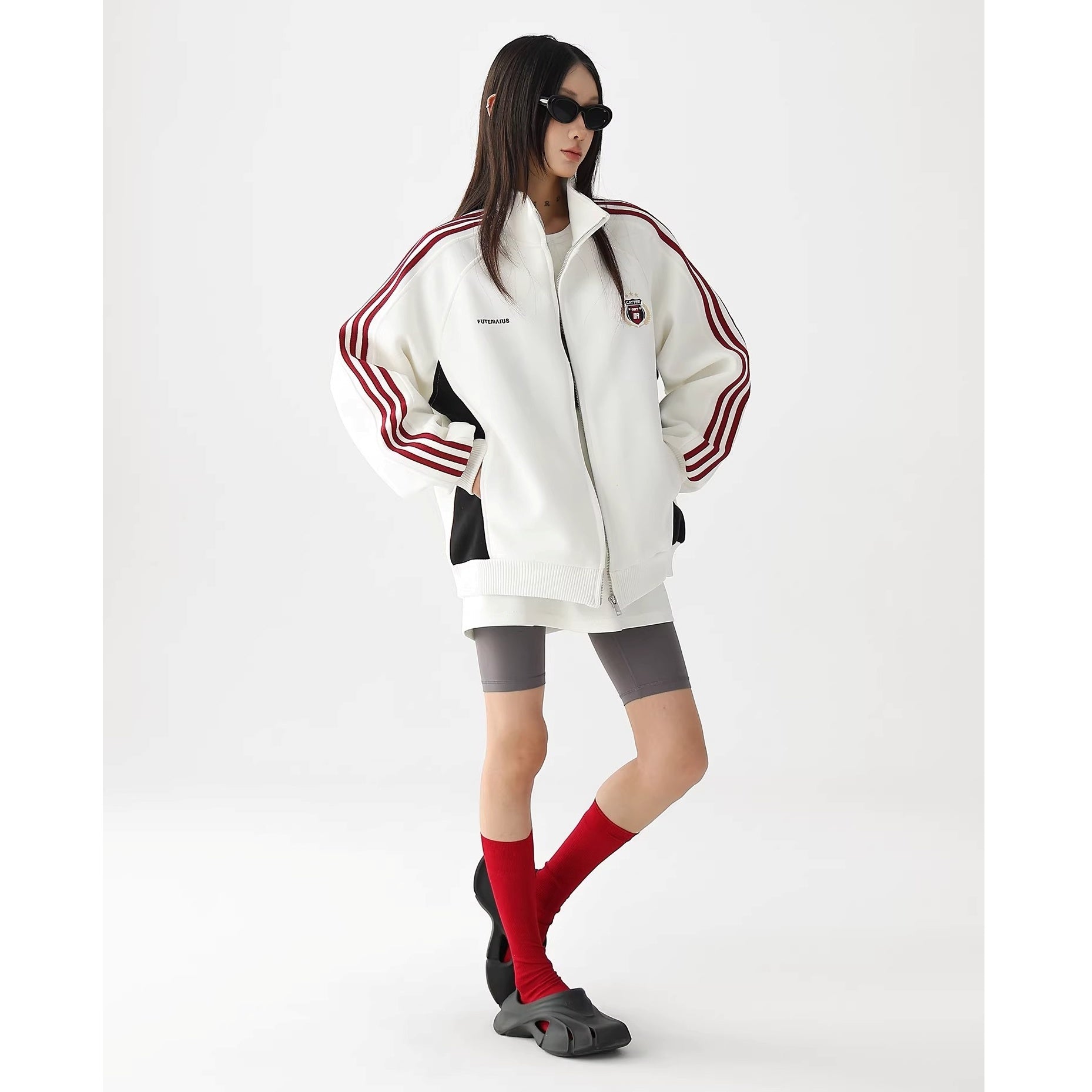 Preppy Embroidered Three-bar Sweat Jacket AC7021