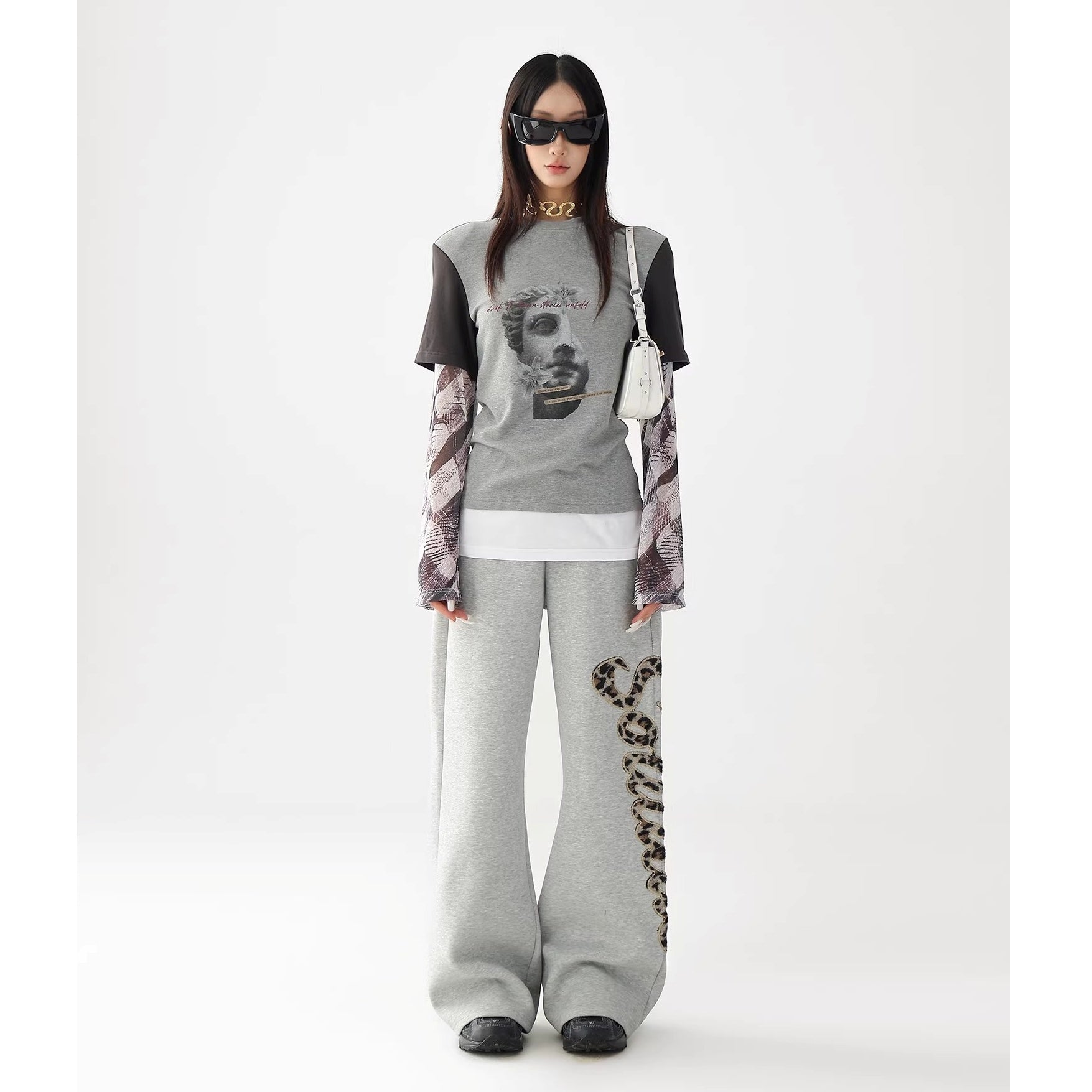 Leopard Print Embroidered Straight Loose Sweat Pants AC7022