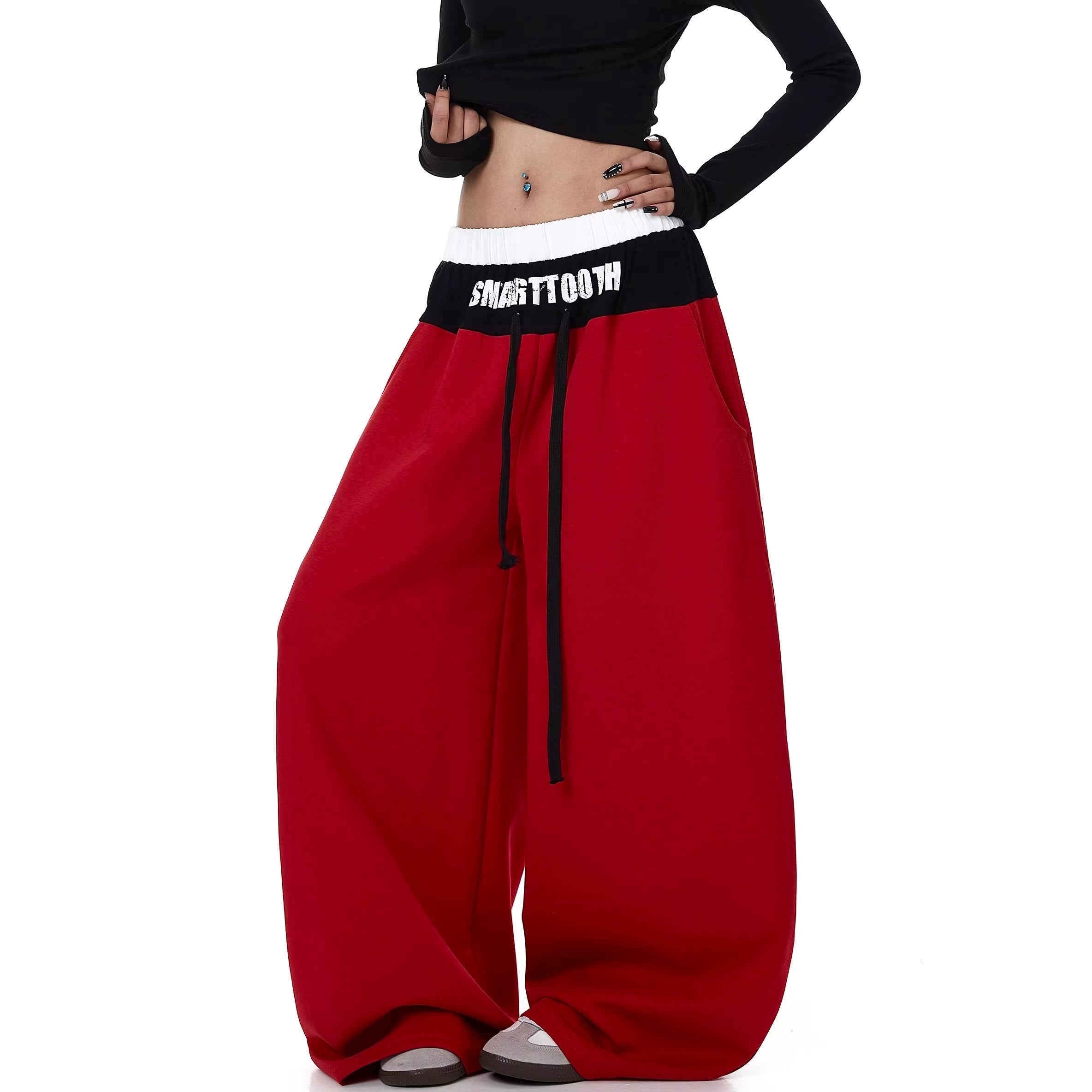 Fake Layered Spliced Letter Print Curve Sweat Pants BK7073