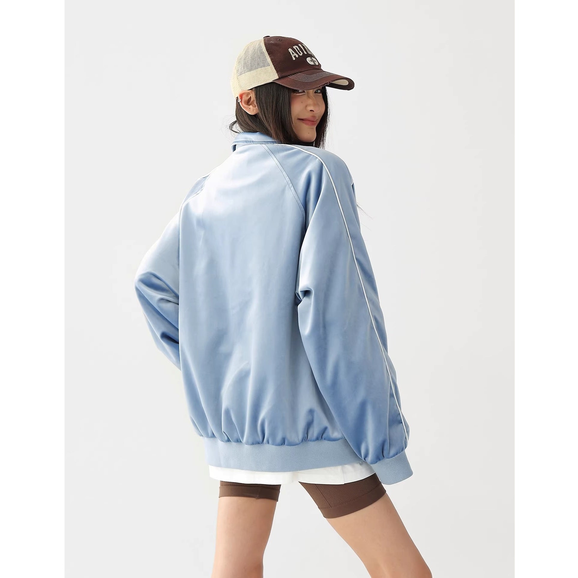 Reflective Paneled Stand Collar Velor Track Jacket AC7025