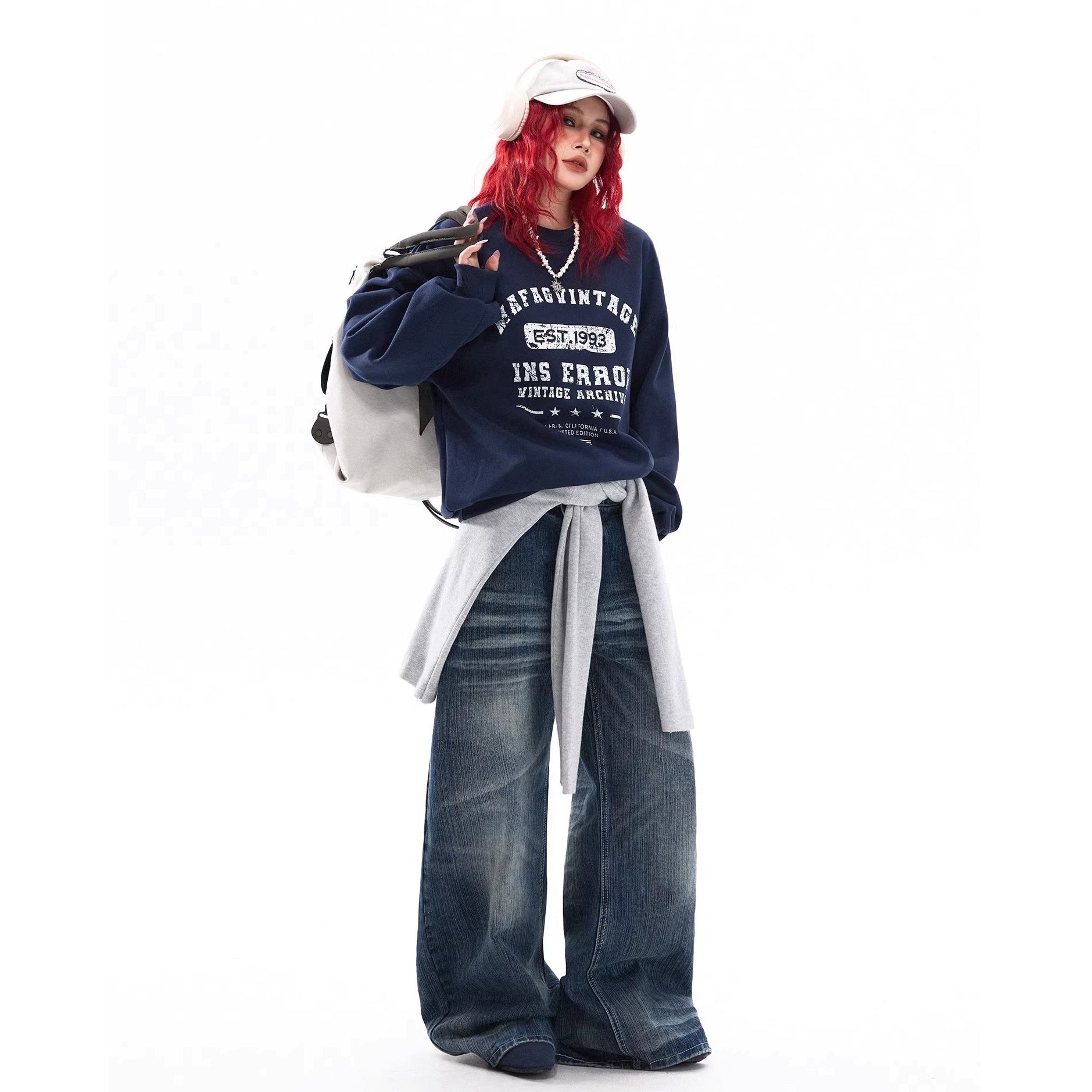 Damage Letter Print Crew Neck Sweat MW10318