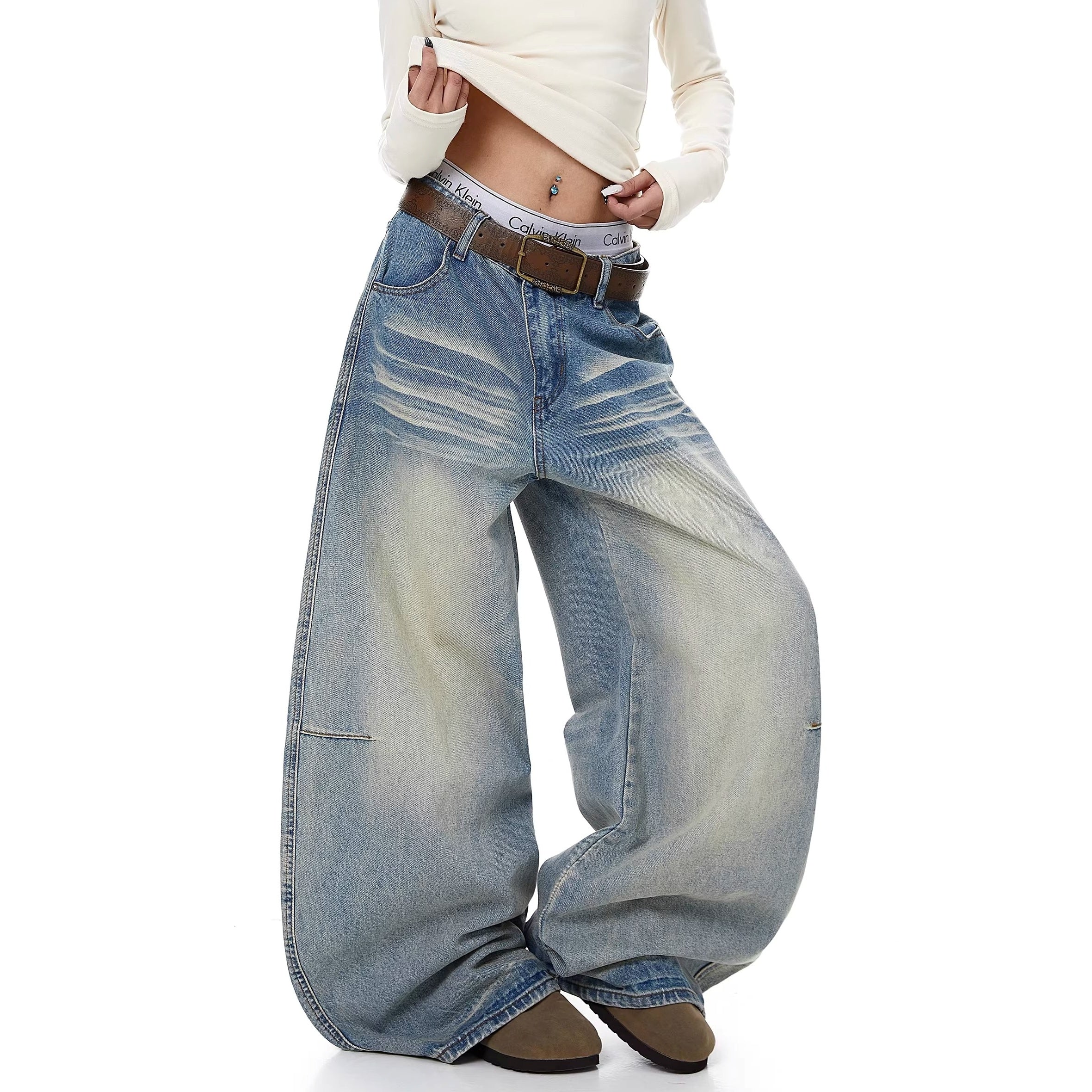 Vintage Distressed Striped Curve Jeans BK7068